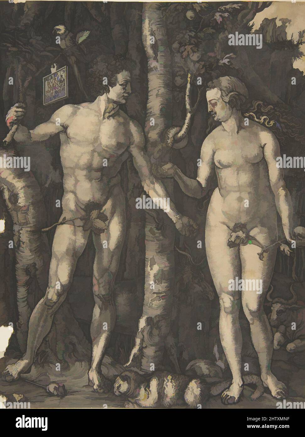 Art inspiré par Adam et Eve (copie), s.d., gravure, feuille : 9 9/16 × 7 3/8 po. (24,3 × 18,7 cm), Prints, Jan (Johannes) Wierix (Netherlandish, Anvers 1549–1615 Bruxelles), d'après Albrecht Dürer (allemand, Nuremberg 1471–1528 Nuremberg, les œuvres classiques modernisées par Artotop avec une touche de modernité. Formes, couleur et valeur, impact visuel accrocheur sur l'art émotions par la liberté d'œuvres d'art d'une manière contemporaine. Un message intemporel qui cherche une nouvelle direction créative. Artistes qui se tournent vers le support numérique et créent le NFT Artotop Banque D'Images