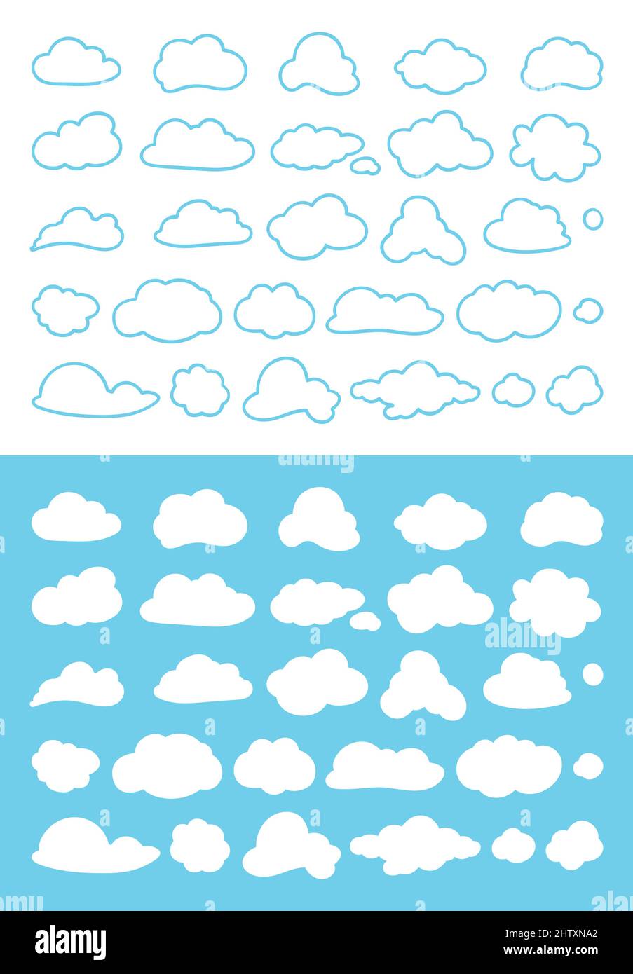 Collection de nuages abstraits, dessinés à la main, de couleur unie et linéaires. Illustration de Vecteur