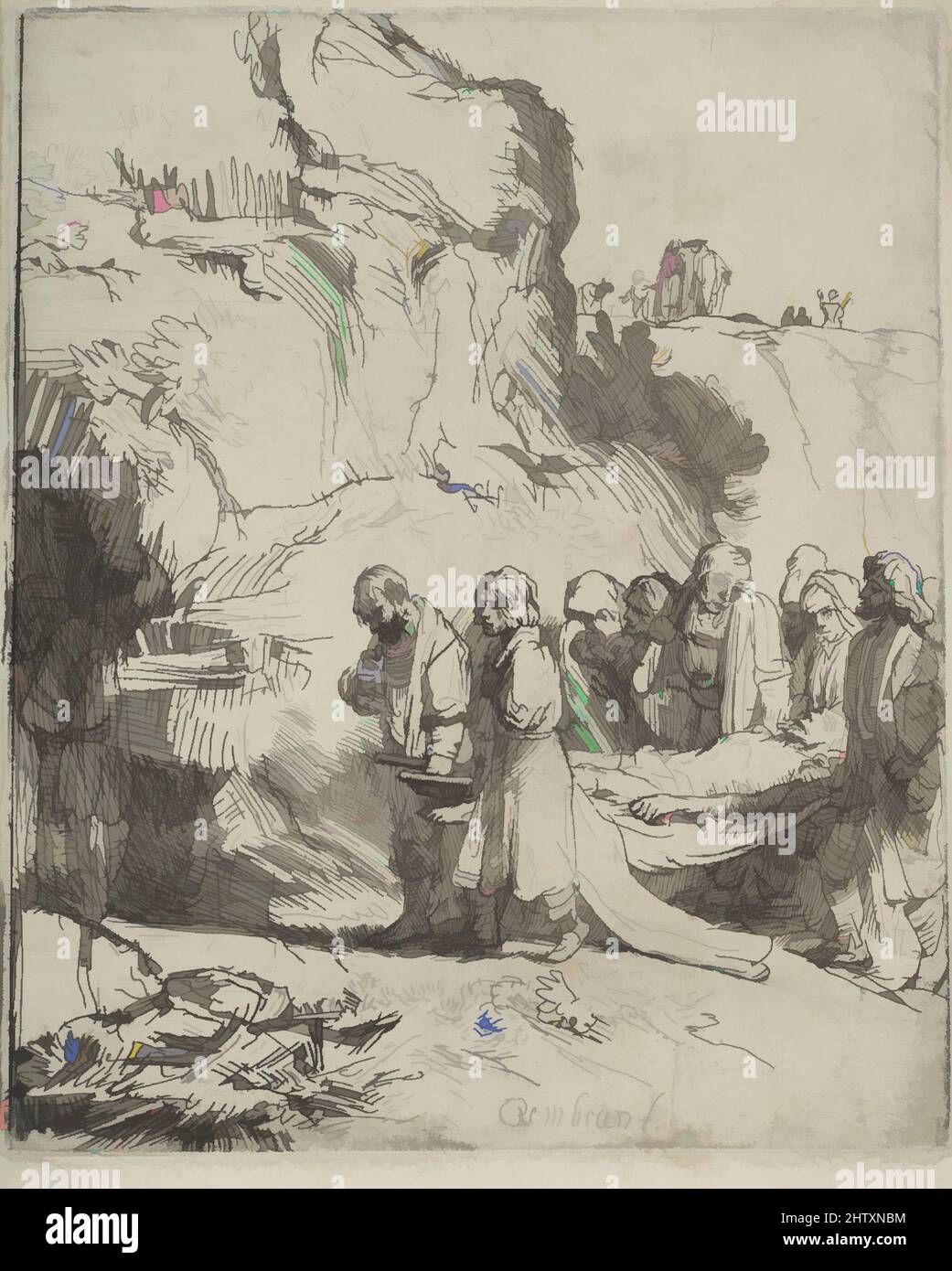 Art inspiré par le Christ porté à la tombe, ca. 1645, Etching avec des touches de point sec, estampes, Rembrandt (Rembrandt van Rijn) (Néerlandais, Leiden 1606–1669 Amsterdam, oeuvres classiques modernisées par Artotop avec une touche de modernité. Formes, couleur et valeur, impact visuel accrocheur sur l'art émotions par la liberté d'œuvres d'art d'une manière contemporaine. Un message intemporel qui cherche une nouvelle direction créative. Artistes qui se tournent vers le support numérique et créent le NFT Artotop Banque D'Images