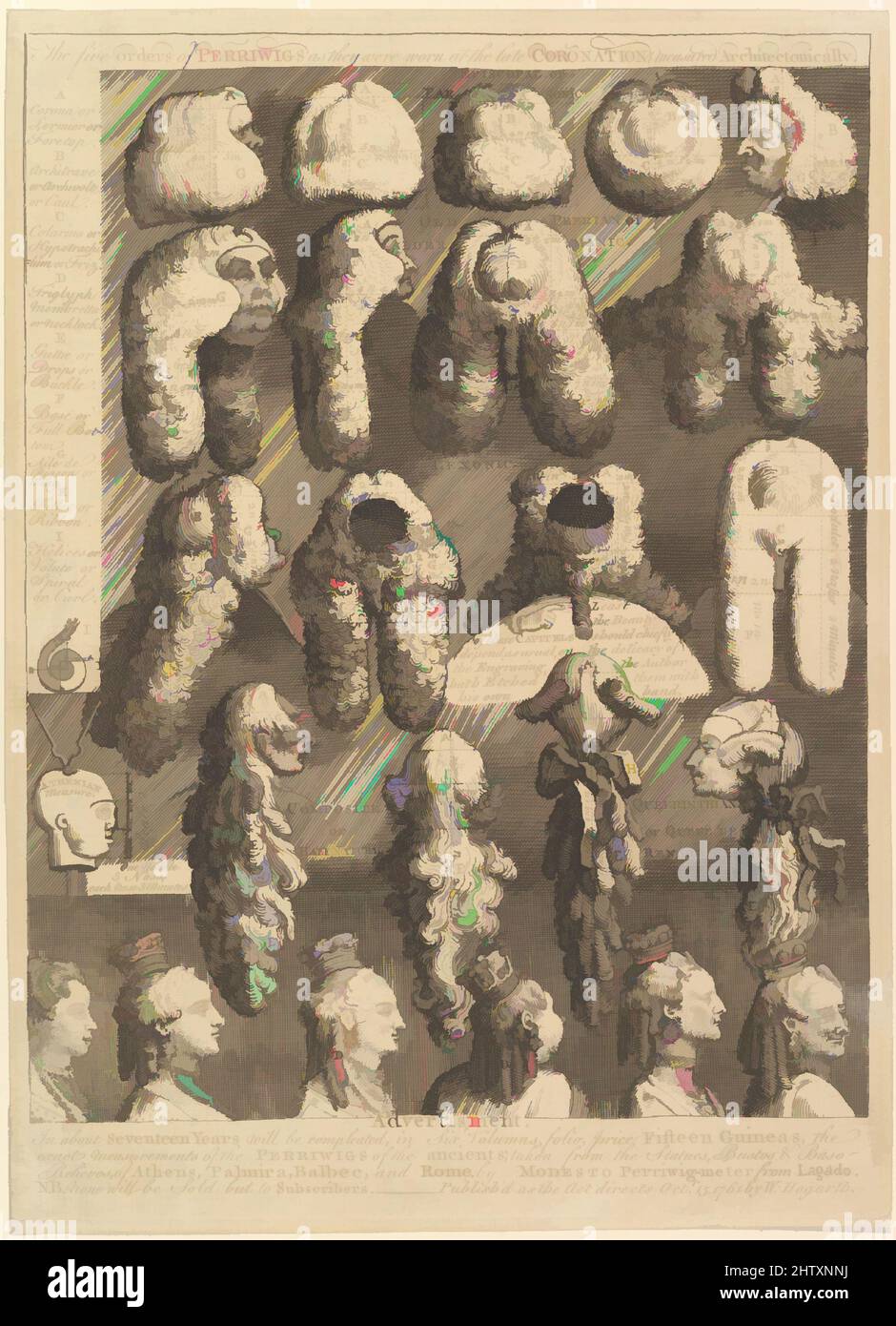 Art inspiré par les cinq ordres de Periwigs, 1761, Etching; deuxième état de deux, feuille: 11 7/8 x 8 11/16 po. (30,2 x 22 cm), Prints, William Hogarth (Britannique, Londres 1697–1764 Londres, œuvres classiques modernisées par Artotop avec une touche de modernité. Formes, couleur et valeur, impact visuel accrocheur sur l'art émotions par la liberté d'œuvres d'art d'une manière contemporaine. Un message intemporel qui cherche une nouvelle direction créative. Artistes qui se tournent vers le support numérique et créent le NFT Artotop Banque D'Images