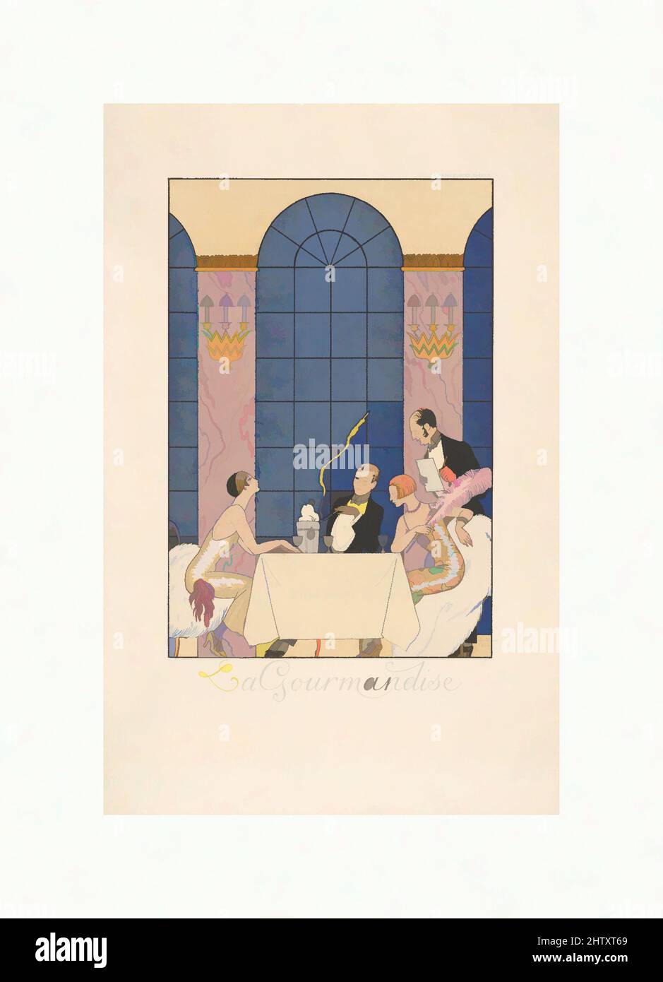 Art inspiré par la Gourmandise, 1924, illustration de procédé commercial couleur main (pochoeur), feuille : 9 3/4 x 6 7/16 po. (24,8 x 16,3 cm), George Barbier (français, Nantes 1882–1932 Paris, oeuvres classiques modernisées par Artotop avec une touche de modernité. Formes, couleur et valeur, impact visuel accrocheur sur l'art émotions par la liberté d'œuvres d'art d'une manière contemporaine. Un message intemporel qui cherche une nouvelle direction créative. Artistes qui se tournent vers le support numérique et créent le NFT Artotop Banque D'Images