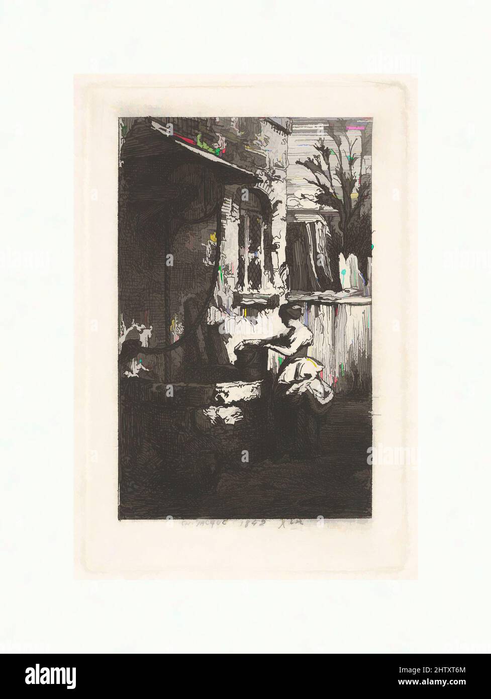 Art inspiré par ferme au puits, 1842, Etching; troisième état de huit, feuille: 7 11/16 x 8 1/16 po. (19,5 x 20,5 cm), Prints, Charles Jacque (français, Paris 1813–1894 Paris, oeuvres classiques modernisées par Artotop avec une touche de modernité. Formes, couleur et valeur, impact visuel accrocheur sur l'art émotions par la liberté d'œuvres d'art d'une manière contemporaine. Un message intemporel qui cherche une nouvelle direction créative. Artistes qui se tournent vers le support numérique et créent le NFT Artotop Banque D'Images