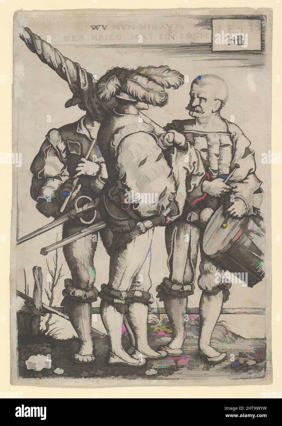 Art inspiré par Ensign, batteur et Piper, 1543, gravure, feuille : 2 7/8 x 2 po. (7,3 x 5,1 cm), estampes, Sebald Beham (allemand, Nuremberg 1500–1550 Francfort), après Barthel Beham (allemand, Nuremberg ca. 1502–1540 Italie, œuvres classiques modernisées par Artotop avec une touche de modernité. Formes, couleur et valeur, impact visuel accrocheur sur l'art émotions par la liberté d'œuvres d'art d'une manière contemporaine. Un message intemporel qui cherche une nouvelle direction créative. Artistes qui se tournent vers le support numérique et créent le NFT Artotop Banque D'Images