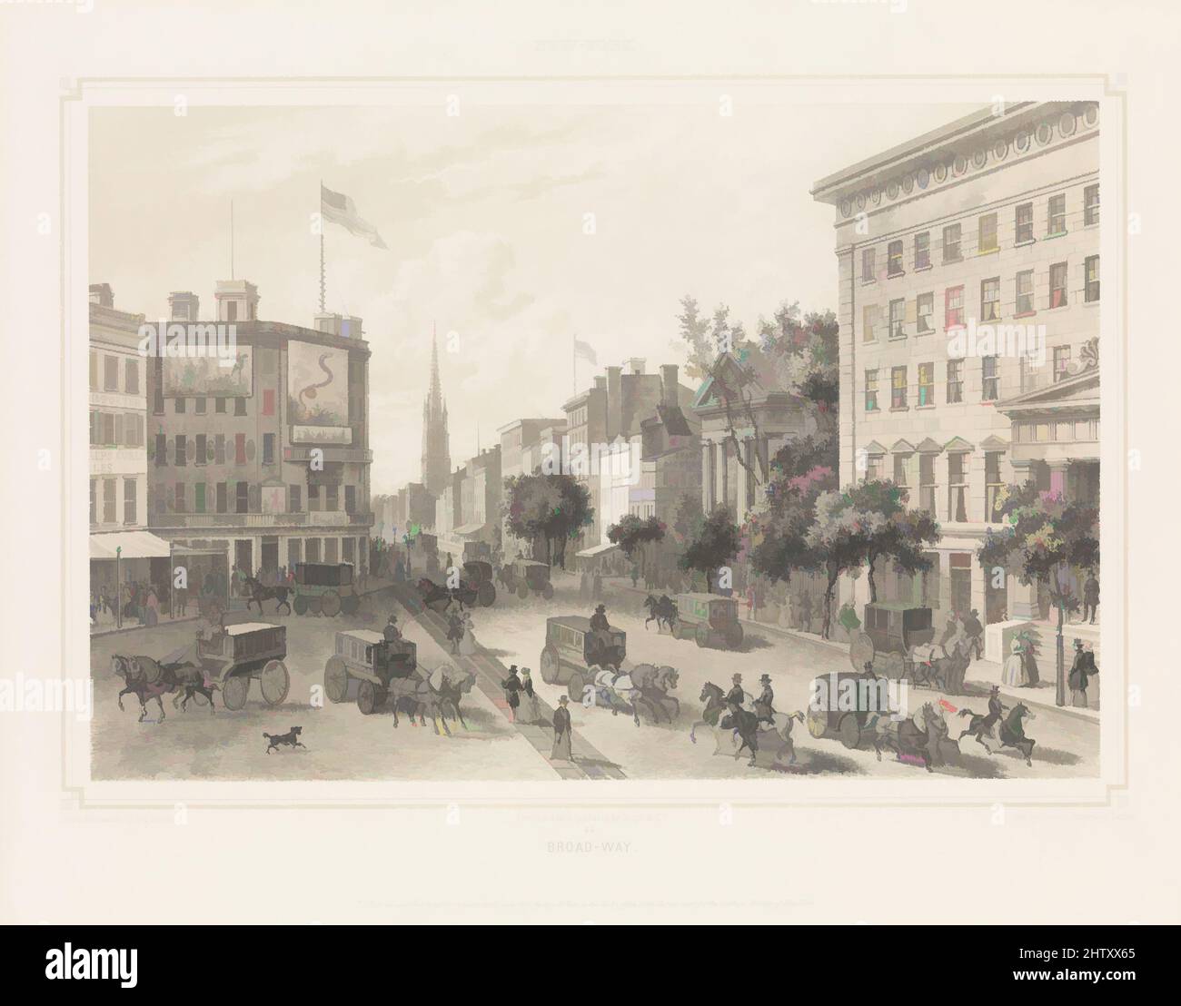 Art inspiré par Broad-Way, New York, 1850, Lithographie, image: 8 1/16 × 11 3/4 po. (20,4 × 29,8 cm), estampes, Augustus Köllner (cuisine américaine, née Wurttenburg, Allemagne 1812), Vue vers le sud sur Broadway depuis le sud de City Hall Park. À droite se trouve Astor House, ou le Park Hotel, construit en, les œuvres classiques modernisées par Artotop avec un peu de modernité. Formes, couleur et valeur, impact visuel accrocheur sur l'art émotions par la liberté d'œuvres d'art d'une manière contemporaine. Un message intemporel qui cherche une nouvelle direction créative. Artistes qui se tournent vers le support numérique et créent le NFT Artotop Banque D'Images