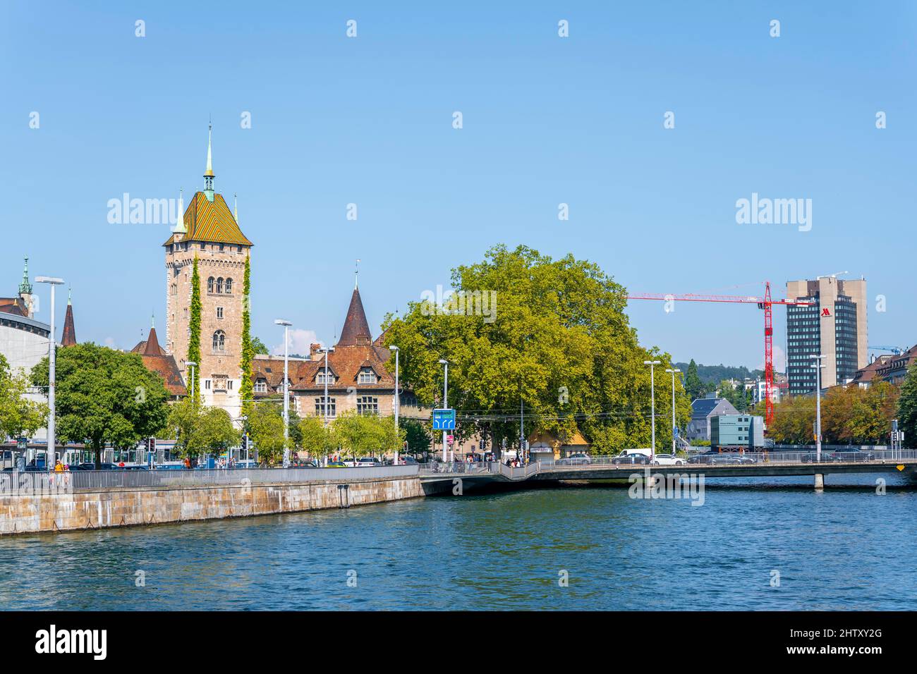 Musée national suisse et rivière Limmat, Zurich, Suisse Banque D'Images