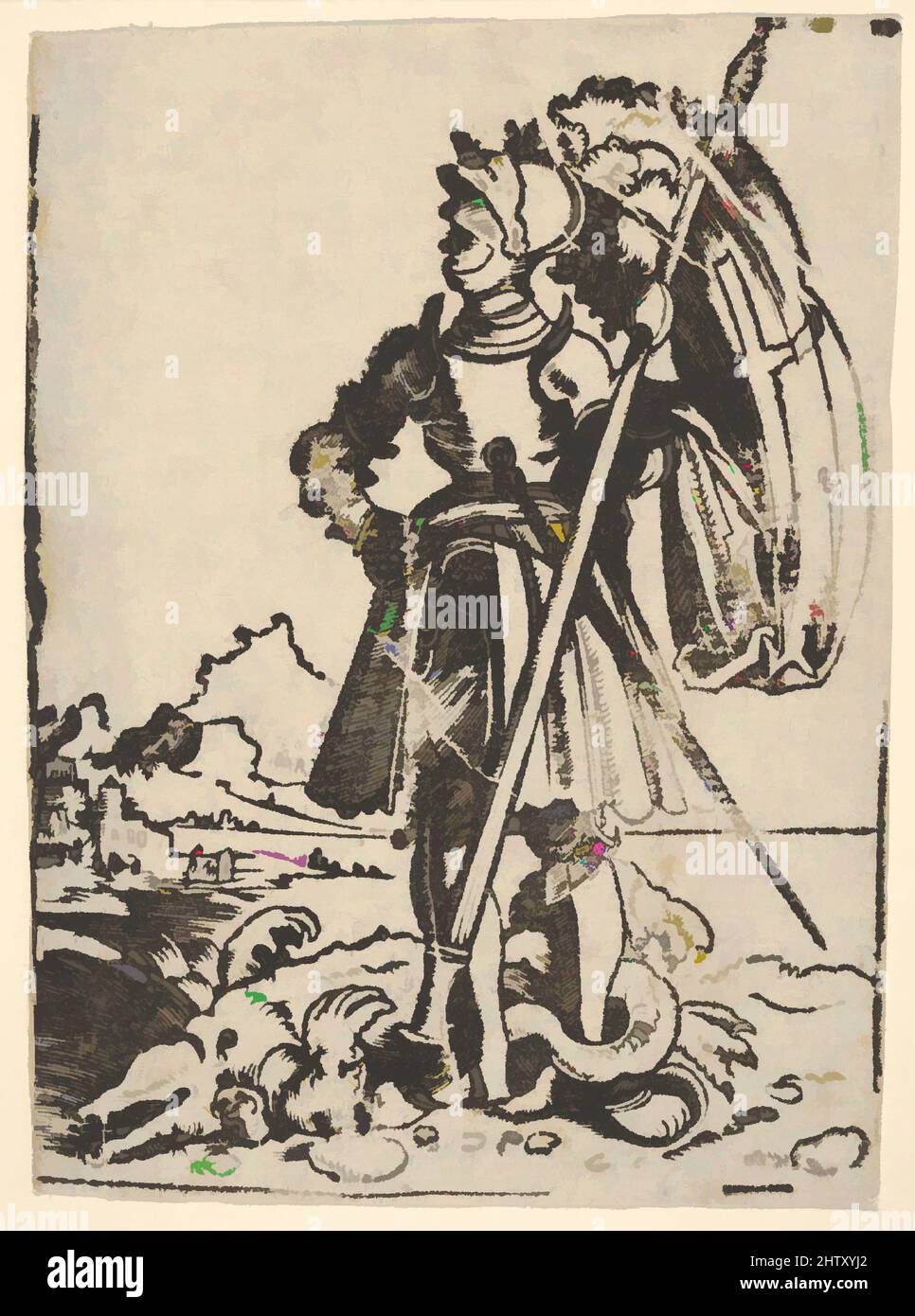 Art inspiré par Saint George, Woodcut, feuille : 5 1/8 × 3 11/16 po. (13 × 9,4 cm), tirages, oeuvres classiques modernisées par Artotop avec une touche de modernité. Formes, couleur et valeur, impact visuel accrocheur sur l'art émotions par la liberté d'œuvres d'art d'une manière contemporaine. Un message intemporel qui cherche une nouvelle direction créative. Artistes qui se tournent vers le support numérique et créent le NFT Artotop Banque D'Images