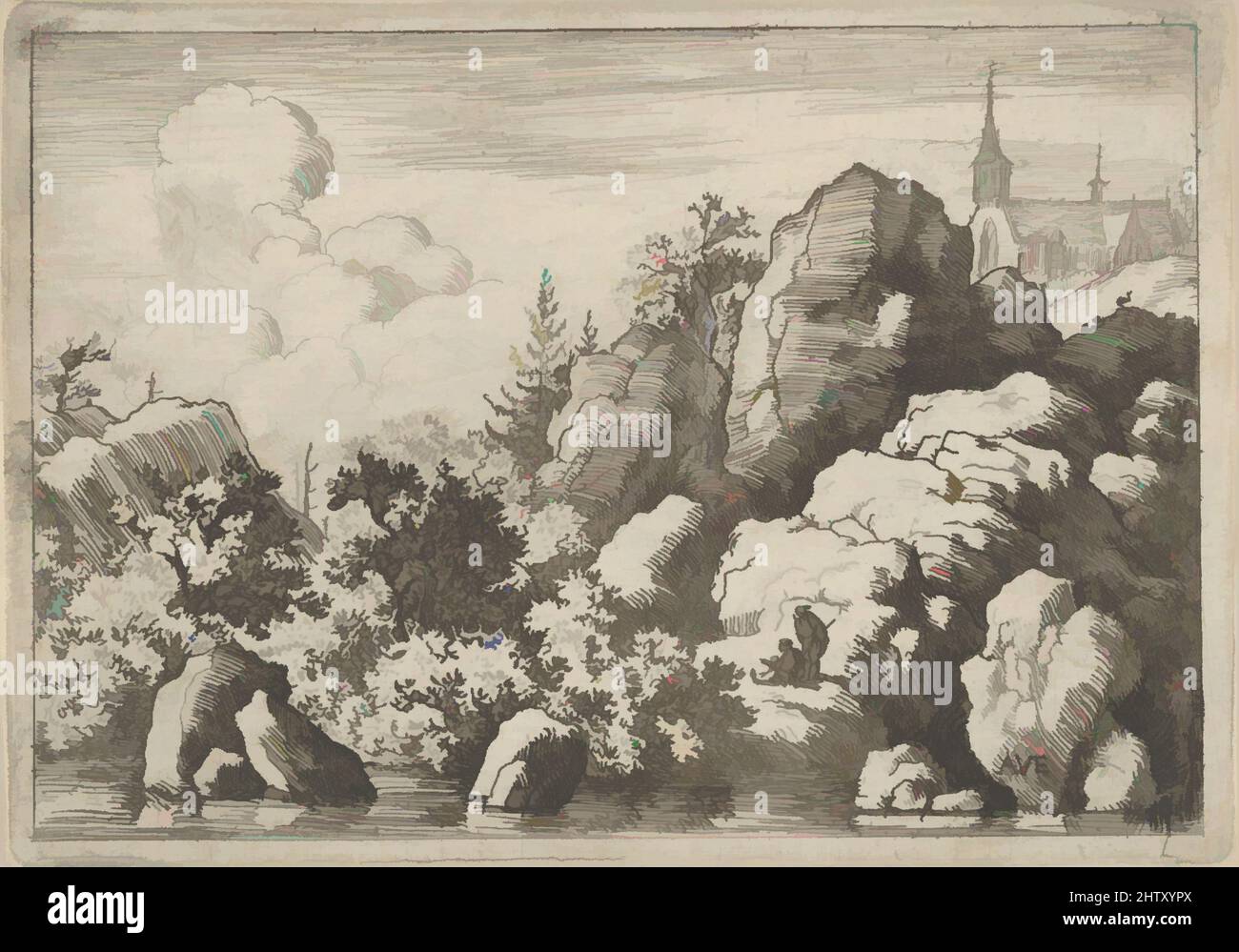 Art inspiré par l'Église sur la colline, gravure; troisième état de quatre, feuille: 3 × 4 po. (7,6 × 10,2 cm), estampes, Allart van Everdingen (néerlandais, Alkmaar 1621–1675 Amsterdam, œuvres classiques modernisées par Artotop avec une touche de modernité. Formes, couleur et valeur, impact visuel accrocheur sur l'art émotions par la liberté d'œuvres d'art d'une manière contemporaine. Un message intemporel qui cherche une nouvelle direction créative. Artistes qui se tournent vers le support numérique et créent le NFT Artotop Banque D'Images