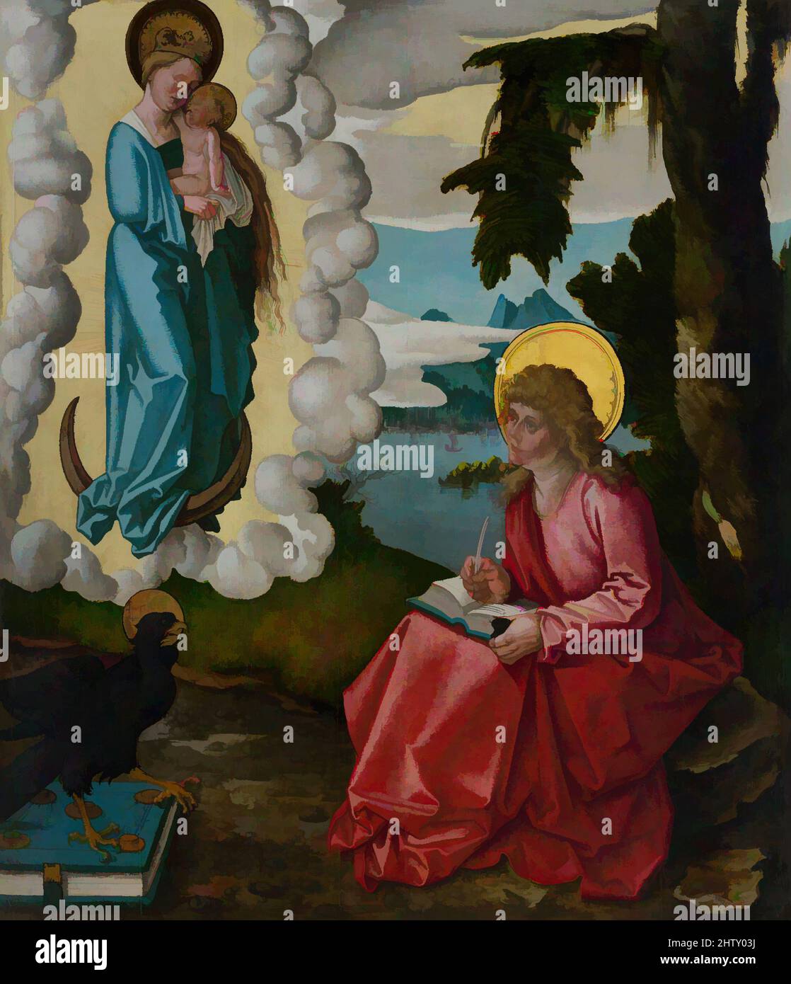Art inspiré par Saint John sur Patmos, ca. 1511, huile, or et métal blanc sur épicéa, total 35 1/4 x 30 1/4 po (89,5 x 76,8 cm); surface peinte 34 3/8 x 29 3/4 po (87,3 x 75,6 cm), peintures, Hans Baldung (appelé Hans Baldung Grien) (allemand, Schwäbisch Gmünd (?) 1484/85–1545, œuvres classiques modernisées par Artotop avec une touche de modernité. Formes, couleur et valeur, impact visuel accrocheur sur l'art émotions par la liberté d'œuvres d'art d'une manière contemporaine. Un message intemporel qui cherche une nouvelle direction créative. Artistes qui se tournent vers le support numérique et créent le NFT Artotop Banque D'Images