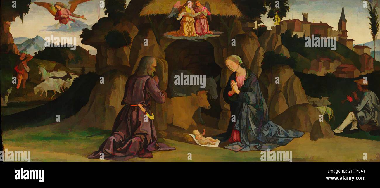 Art inspiré par la Nativité, 1480s, Tempera sur bois, 11 1/2 x 26 1/2 po. (29,2 x 67,3 cm), peintures, Antoniazzo Romano (Antonio di Benedetto Aquilio) (italien, romain, actif par 1452–mort par 1512), cette œuvre a été peinte vers 1482—quand une équipe de peintres florentins et ombriens étaient, œuvres classiques modernisées par Artotop avec une touche de modernité. Formes, couleur et valeur, impact visuel accrocheur sur l'art émotions par la liberté d'œuvres d'art d'une manière contemporaine. Un message intemporel qui cherche une nouvelle direction créative. Artistes qui se tournent vers le support numérique et créent le NFT Artotop Banque D'Images