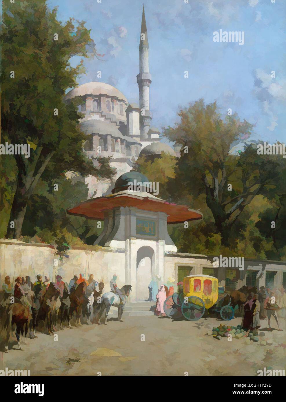 Art inspiré par Une mosquée, 1872, huile sur toile, 35 x 26 1/4 po. (88,9 x 66,7 cm), peintures, Alberto Pasini (italien, Busseto 1826–1899 Cavoretto), Pasini représente ici la mosquée Yeni Valide à Eminonu, Istanbul, une structure ottomane achevée au début du XVIIIe siècle. Quatre femmes, œuvres classiques modernisées par Artotop avec une touche de modernité. Formes, couleur et valeur, impact visuel accrocheur sur l'art émotions par la liberté d'œuvres d'art d'une manière contemporaine. Un message intemporel qui cherche une nouvelle direction créative. Artistes qui se tournent vers le support numérique et créent le NFT Artotop Banque D'Images