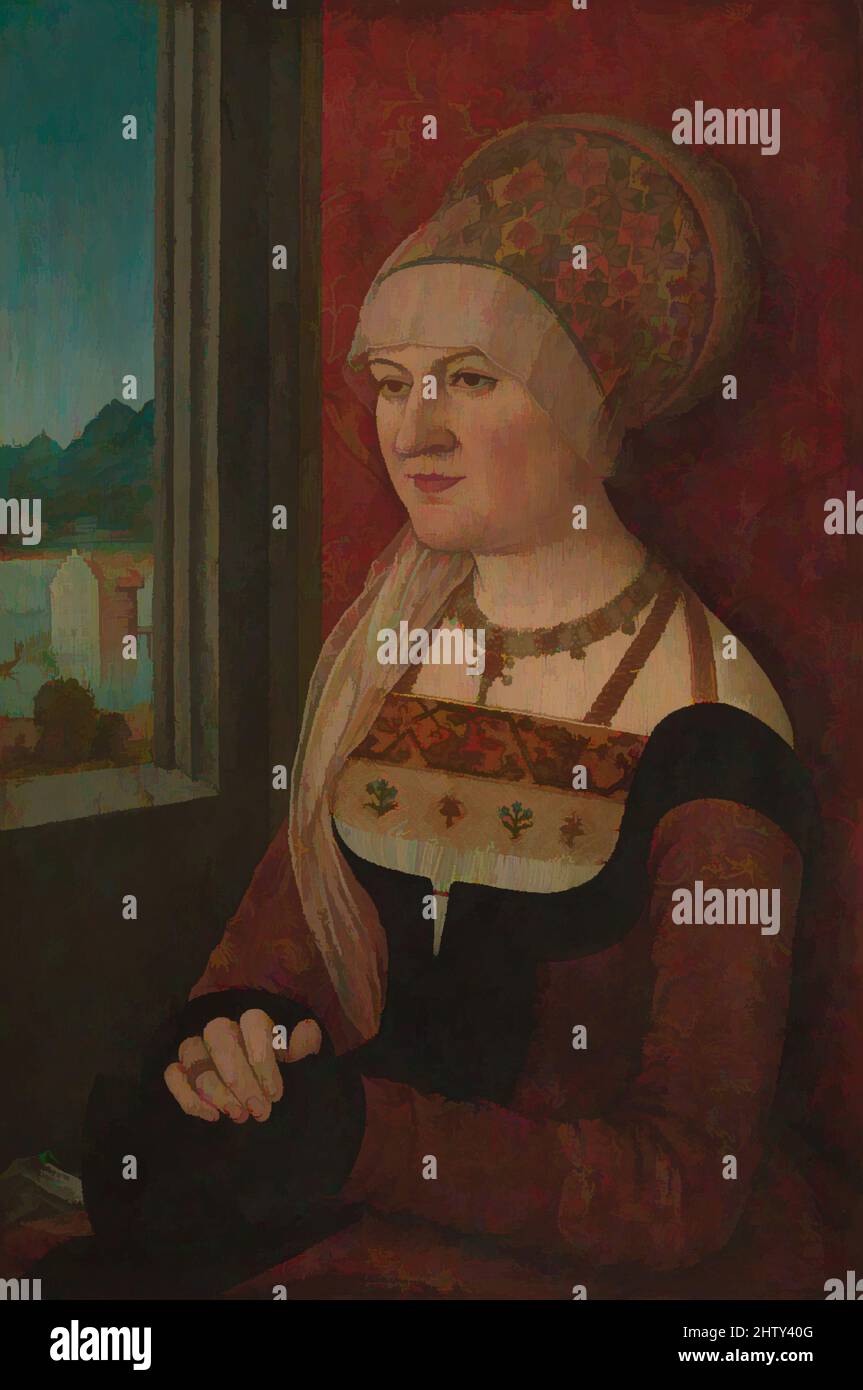Art inspiré par Portrait d'une femme, ca. 1510–15, huile sur linden, 15 1/8 x 10 1/2 in. (38,4 x 26,7 cm), peintures, Bernhard Strigel (allemand, Memmingen 1460–1528 Memmingen), Bernhard Strigel appartenait à une famille d'artistes qui prospéraient après le milieu du XVe siècle dans les œuvres classiques modernisées par Artotop avec une touche de modernité. Formes, couleur et valeur, impact visuel accrocheur sur l'art émotions par la liberté d'œuvres d'art d'une manière contemporaine. Un message intemporel qui cherche une nouvelle direction créative. Artistes qui se tournent vers le support numérique et créent le NFT Artotop Banque D'Images