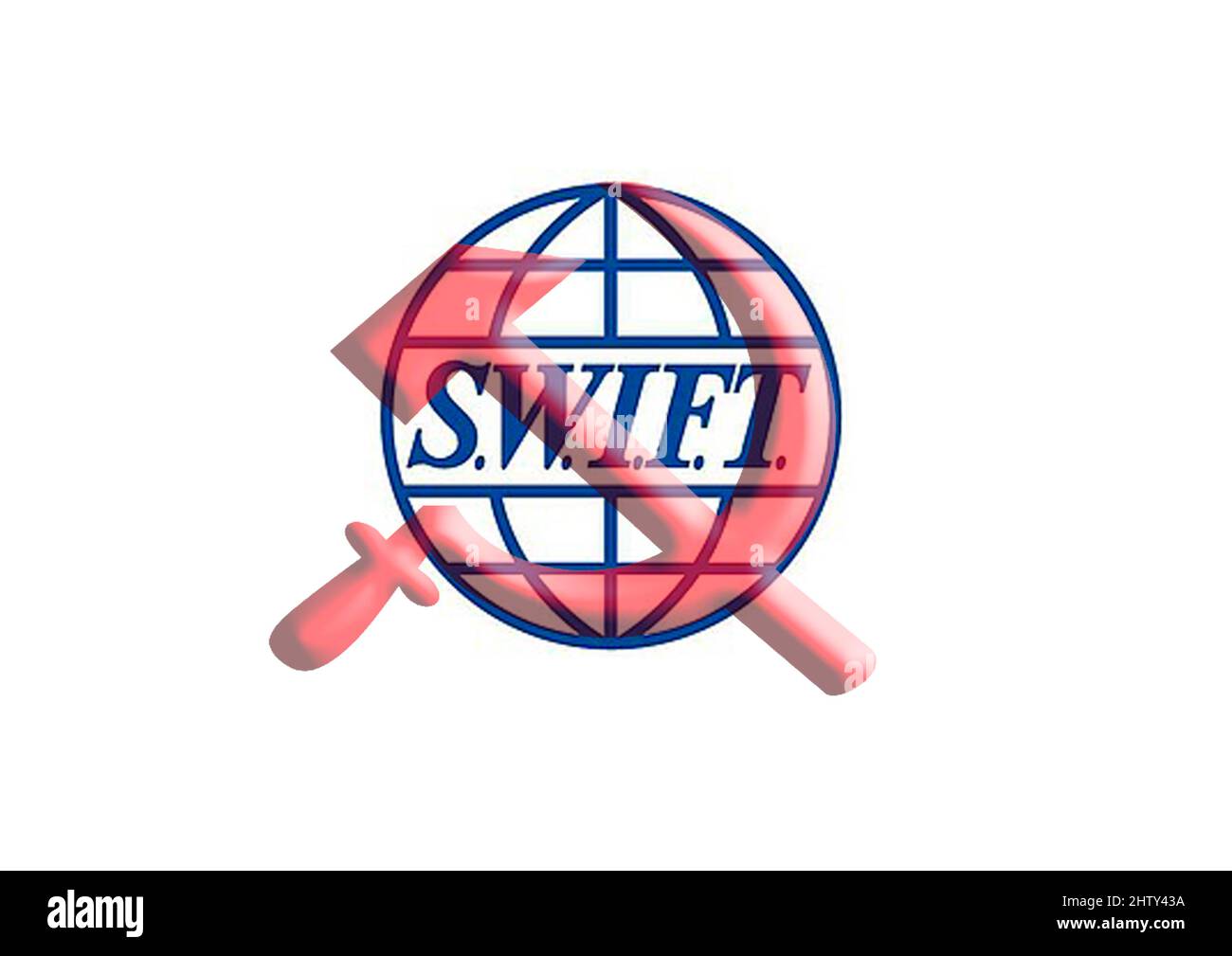 Logo de SWIFT et marteau et faucille en arrière-plan Banque D'Images