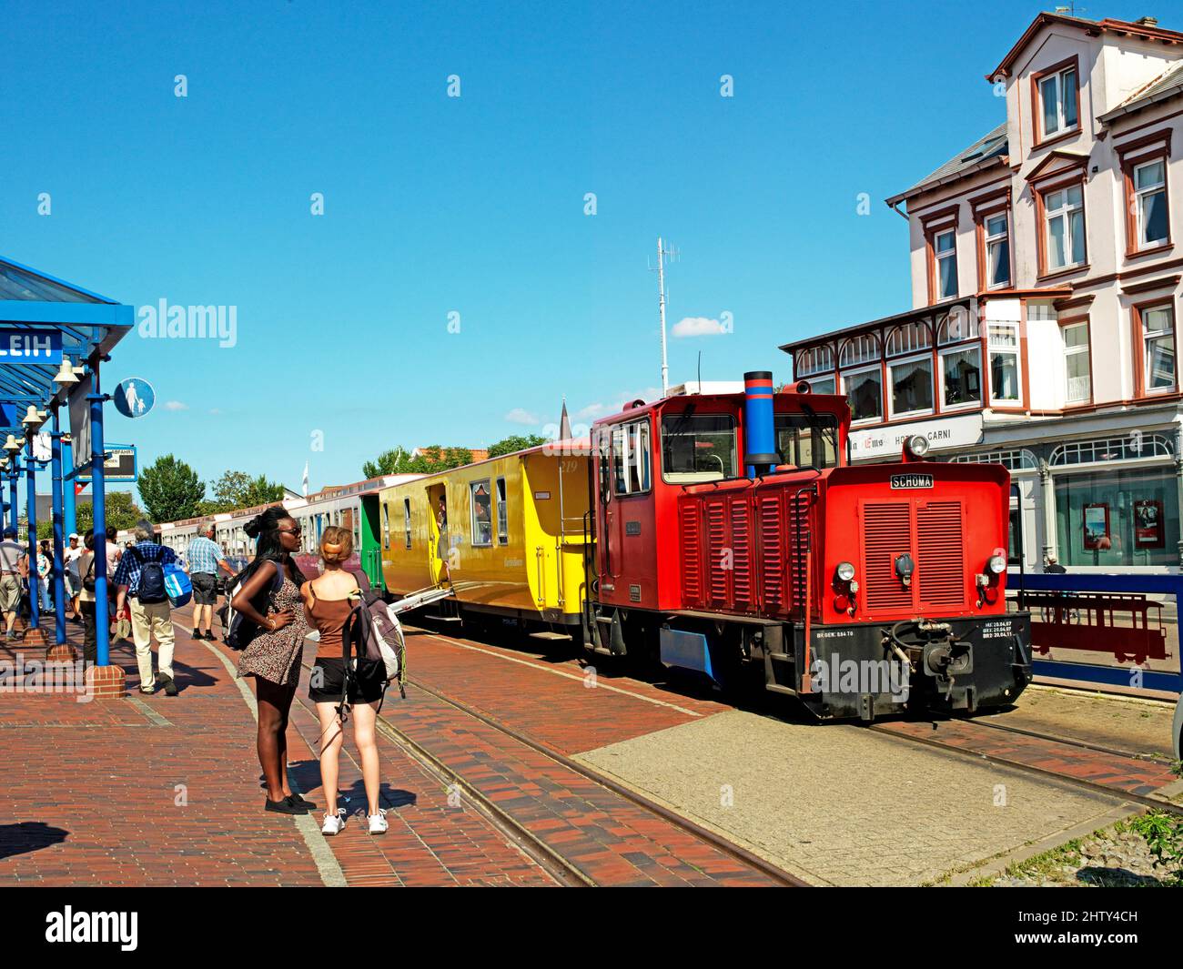 Gare, chemin de fer de l'île, Borkum, île, Frise orientale, Allemagne Banque D'Images