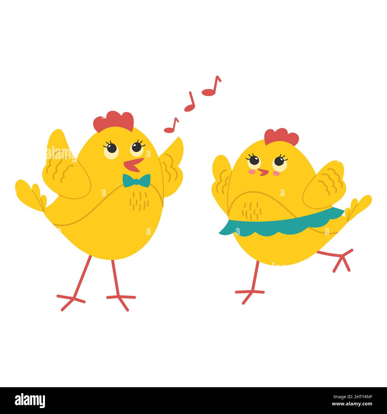 Deux mignons poussins jaunes couple romantique. Illustration vectorielle Illustration de Vecteur