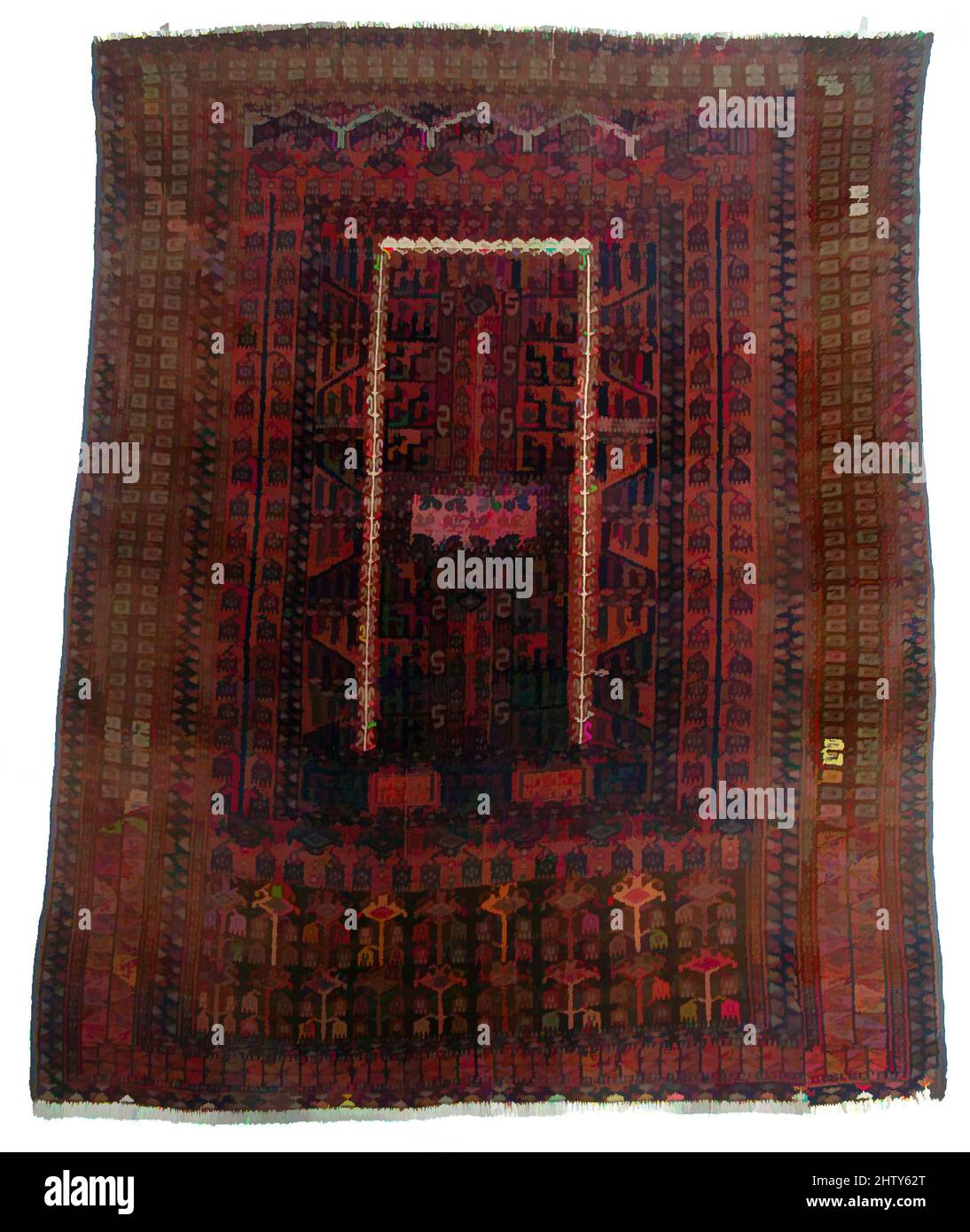 Art inspiré par la suspension de porte de tente, première moitié du 19th siècle, attribué à l'Afghanistan ou au Turkménistan, à l'Asie centrale, à la laine (chaîne, trame et poil), au coton (poil); Pieu noué symétriquement, L. 72 x W. 50 po. (182,88 x 137,16 cm), textiles-tapis, oeuvres classiques modernisées par Artotop avec une touche de modernité. Formes, couleur et valeur, impact visuel accrocheur sur l'art émotions par la liberté d'œuvres d'art d'une manière contemporaine. Un message intemporel qui cherche une nouvelle direction créative. Artistes qui se tournent vers le support numérique et créent le NFT Artotop Banque D'Images