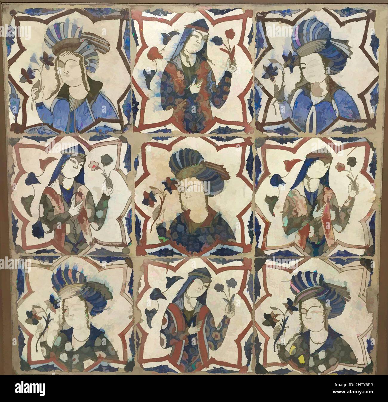 Art inspiré par le panneau de carreaux, 17th siècle, attribué au Caucase ou à l'Iran, cadre général: H. 23 1/8 po. (58,7 cm), céramique-carreaux, oeuvres classiques modernisées par Artotop avec une touche de modernité. Formes, couleur et valeur, impact visuel accrocheur sur l'art émotions par la liberté d'œuvres d'art d'une manière contemporaine. Un message intemporel qui cherche une nouvelle direction créative. Artistes qui se tournent vers le support numérique et créent le NFT Artotop Banque D'Images