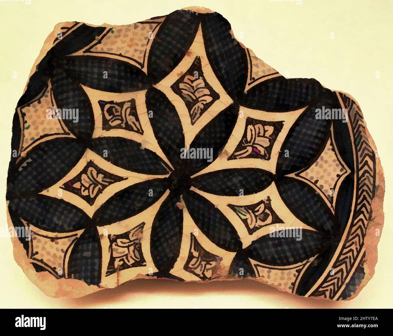 Art inspiré d'un fragment de plat, 14th siècle, fabriqué en Égypte ou en Syrie, Stonepaste; polychrome peint sous un vernis transparent, H. 1 15/16 po. (4,9 cm), céramique, oeuvres classiques modernisées par Artotop avec une touche de modernité. Formes, couleur et valeur, impact visuel accrocheur sur l'art émotions par la liberté d'œuvres d'art d'une manière contemporaine. Un message intemporel qui cherche une nouvelle direction créative. Artistes qui se tournent vers le support numérique et créent le NFT Artotop Banque D'Images