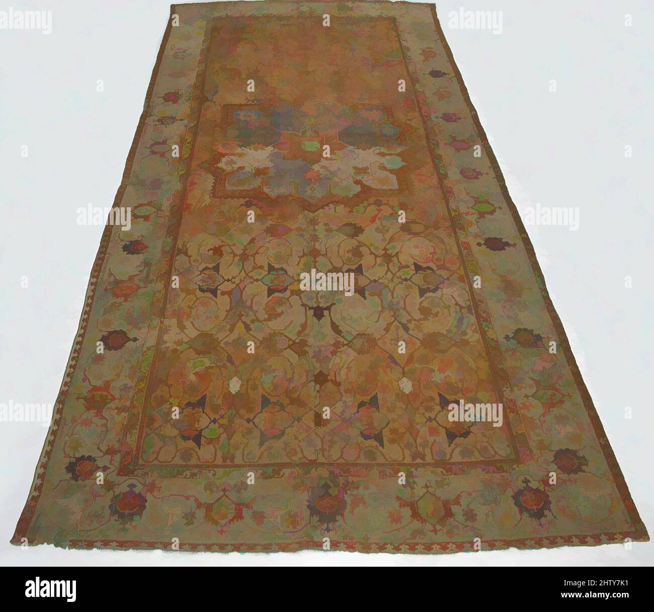 Art inspiré par Carpet, 16th siècle, attribué au nord-ouest de l'Iran, coton (gauchissement et trame), laine (poil); velours asymétrique noué, H. 230 po. (584,2 cm), textiles-tapis, oeuvres classiques modernisées par Artotop avec une touche de modernité. Formes, couleur et valeur, impact visuel accrocheur sur l'art émotions par la liberté d'œuvres d'art d'une manière contemporaine. Un message intemporel qui cherche une nouvelle direction créative. Artistes qui se tournent vers le support numérique et créent le NFT Artotop Banque D'Images