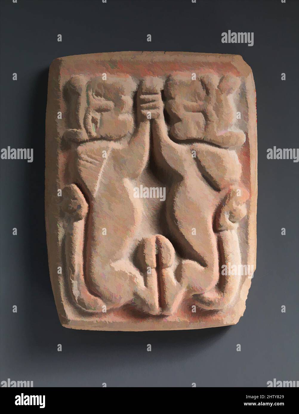 Art inspiré par la décapeuse de bain, 12th–13th siècle, attribué à l'Iran, faïence; non émaillée, Moulé en relief, H. 4 1/8 po. (10,5 cm), la céramique, exposition prolongée à l'eau et à la vapeur dans les salles chaudes d'un hammam, libère la peau morte et force les impuretés hors du corps, qui sont ensuite essuyées ou, les œuvres classiques modernisées par Artotop avec un peu de modernité. Formes, couleur et valeur, impact visuel accrocheur sur l'art émotions par la liberté d'œuvres d'art d'une manière contemporaine. Un message intemporel qui cherche une nouvelle direction créative. Artistes qui se tournent vers le support numérique et créent le NFT Artotop Banque D'Images