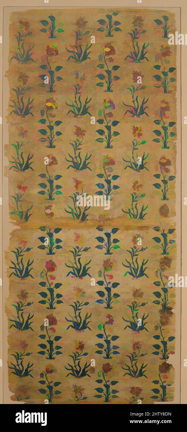 Art inspiré par panneau de velours avec rangées de fleurs, mi-17th siècle, attribué à l'Inde, soie, coupé et vidé velours, avec flotteurs continus de fil de métal plat, textile: H. 65 7/8 in. (167,4 cm) ), textiles-tissés, textiles représentant formellement arrangé, fleurs naturalistes sur a, oeuvres classiques modernisées par Artotop avec un peu de modernité. Formes, couleur et valeur, impact visuel accrocheur sur l'art émotions par la liberté d'œuvres d'art d'une manière contemporaine. Un message intemporel qui cherche une nouvelle direction créative. Artistes qui se tournent vers le support numérique et créent le NFT Artotop Banque D'Images