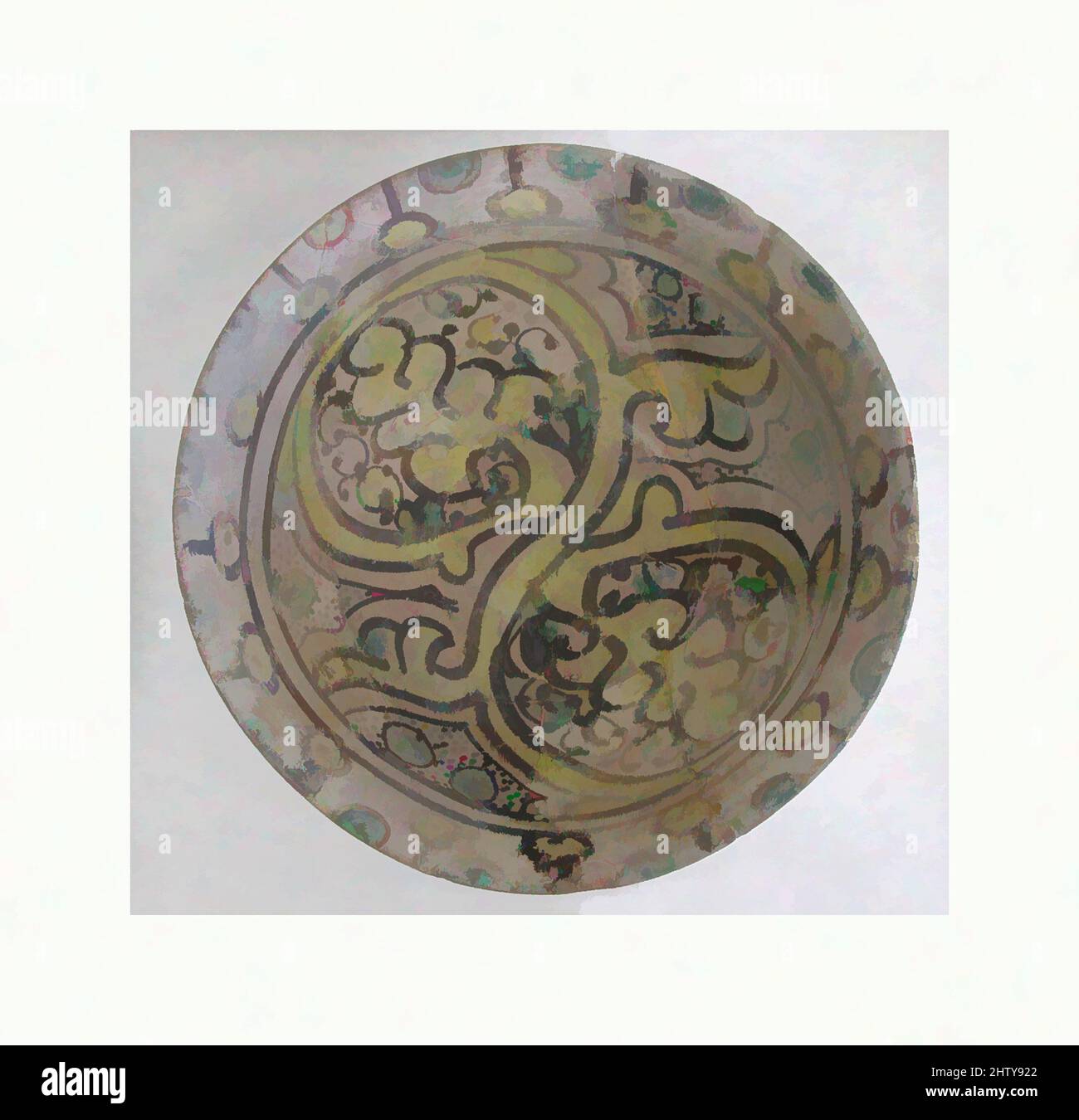 Art inspiré par Bowl, 9th–10th siècle, excavé en Iran, Nishapur, faïence; Buff Slip, décoration pigmentée polychrome sous verglas transparent, H. 3 1/8 po. (7,9 cm), céramique, oeuvres classiques modernisées par Artotop avec une touche de modernité. Formes, couleur et valeur, impact visuel accrocheur sur l'art émotions par la liberté d'œuvres d'art d'une manière contemporaine. Un message intemporel qui cherche une nouvelle direction créative. Artistes qui se tournent vers le support numérique et créent le NFT Artotop Banque D'Images