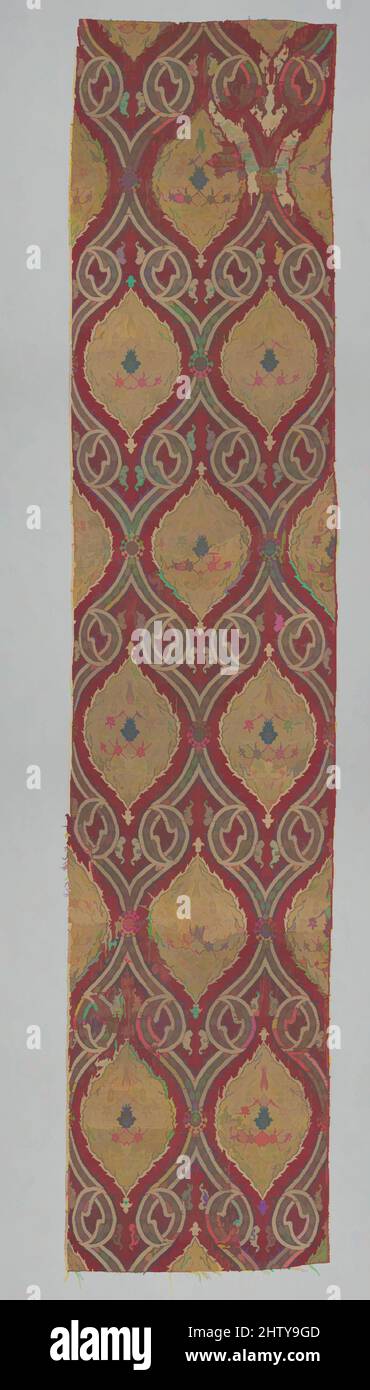 Art inspiré par textile fragment, ca. 1570–80, attribué à la Turquie, probablement à Istanbul, soie, fils enrobées de métal; Lampas (kemha), textile : H. 123 1/2 po. (313,7 cm), textiles-Woven, la longueur inhabituelle de ce fragment de soie suggère qu'il peut avoir été utilisé comme un tissu d'ameublement, oeuvres classiques modernisées par Artotop avec une touche de modernité. Formes, couleur et valeur, impact visuel accrocheur sur l'art émotions par la liberté d'œuvres d'art d'une manière contemporaine. Un message intemporel qui cherche une nouvelle direction créative. Artistes qui se tournent vers le support numérique et créent le NFT Artotop Banque D'Images