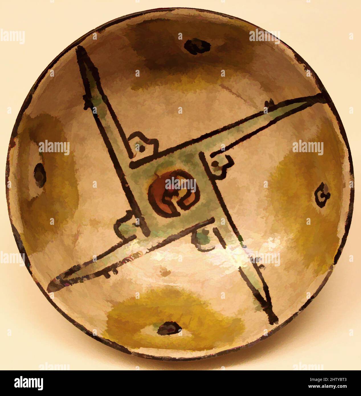 Art inspiré par Bowl, 10th siècle, attribué à l'Iran de l'est, faïence; peinture à l'underglace, H. 2 3/4 po. (7 cm), céramique, oeuvres classiques modernisées par Artotop avec une touche de modernité. Formes, couleur et valeur, impact visuel accrocheur sur l'art émotions par la liberté d'œuvres d'art d'une manière contemporaine. Un message intemporel qui cherche une nouvelle direction créative. Artistes qui se tournent vers le support numérique et créent le NFT Artotop Banque D'Images