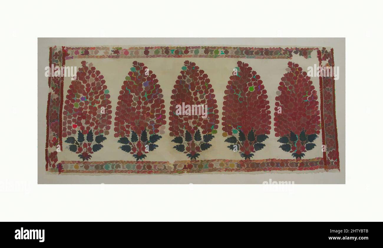 Art inspiré par le panneau d'extrémité d'une ceinture de sécurité, fin 17th–début 18th siècle, attribué à l'Inde, Cachemire, laine Pashmina; double entrelacement de sergé tapisserie, textile: H. 10 po. (25,4 cm), textiles-costumes, à travers le dix-huitième siècle, les plantes à fleurs toujours populaires du Shah Jahan, œuvres classiques modernisées par Artotop avec un peu de modernité. Formes, couleur et valeur, impact visuel accrocheur sur l'art émotions par la liberté d'œuvres d'art d'une manière contemporaine. Un message intemporel qui cherche une nouvelle direction créative. Artistes qui se tournent vers le support numérique et créent le NFT Artotop Banque D'Images