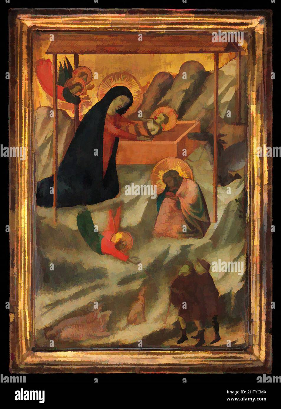 Art inspiré par la Nativité, ca. 1320–40, Tempéa sur bois, or, total, avec châssis engagé, 11 5/8 x 8 3/8 po (29,5 x 21,3 cm); surface peinte 8 1/2 x 6 7/8 po (21,6 x 17,5 cm), peintures, Maestro Daddesco (italien, Florence, active ca. 1320–40, œuvres classiques modernisées par Artotop avec une touche de modernité. Formes, couleur et valeur, impact visuel accrocheur sur l'art émotions par la liberté d'œuvres d'art d'une manière contemporaine. Un message intemporel qui cherche une nouvelle direction créative. Artistes qui se tournent vers le support numérique et créent le NFT Artotop Banque D'Images