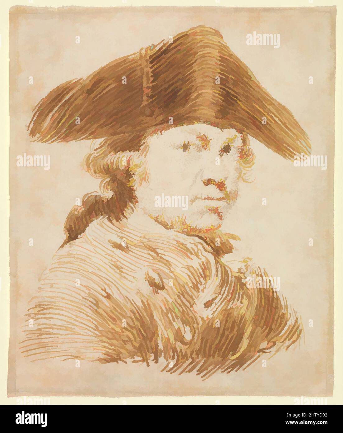 Art inspiré par Self-Portrait dans un chapeau coked, ca. 1790, stylo et brun (Galle de fer?) encre sur papier, 3 7/8 x 3 7/16 cm (9,8 x 8,8 cm), dessins, Goya (Francisco de Goya y Lucientes) (Espagnol, Fuendetodos 1746–1828 Bordeaux, oeuvres classiques modernisées par Artotop avec une touche de modernité. Formes, couleur et valeur, impact visuel accrocheur sur l'art émotions par la liberté d'œuvres d'art d'une manière contemporaine. Un message intemporel qui cherche une nouvelle direction créative. Artistes qui se tournent vers le support numérique et créent le NFT Artotop Banque D'Images