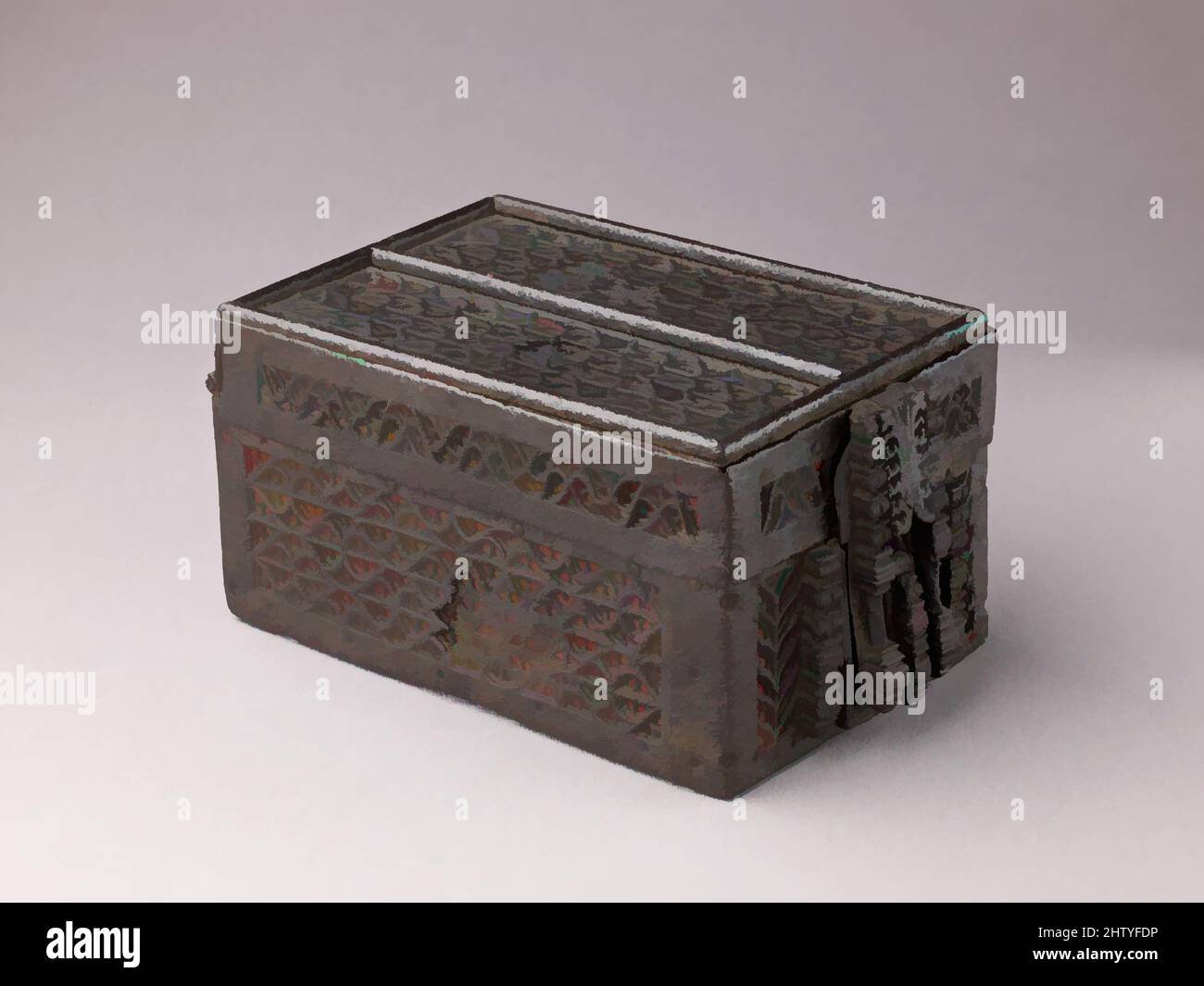 Art inspiré par Coffret a mailles, fin du 15th siècle, français, bois, fer forgé, H. 10,2 cm, L. 18,5 cm, W. 12,2 cm (sans serrure)., Metalwork, ce cercueil à mailles est recouvert d'une double couche de revêtement en fer forgé avec des travaux gothiques tardifs, montés sur un support en bois; The, Classic œuvres modernisées par Artotop avec une touche de modernité. Formes, couleur et valeur, impact visuel accrocheur sur l'art émotions par la liberté d'œuvres d'art d'une manière contemporaine. Un message intemporel qui cherche une nouvelle direction créative. Artistes qui se tournent vers le support numérique et créent le NFT Artotop Banque D'Images