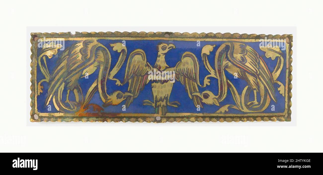 Art inspiré par la plaque d'un sanctuaire reliquaire, ca. 1185, fabriqué à Cologne, Allemagne, allemand, émail de Champlevé, Alliage de cuivre, doré, total : 3 3/8 x 1 1/8 x 1/8 po. (8,6 x 2,9 x 0,3 cm), émaux-Champlevé, parmi les objets les plus splendides des grandes églises de Cologne sont de grandes œuvres classiques modernisées par Artotop avec une touche de modernité. Formes, couleur et valeur, impact visuel accrocheur sur l'art émotions par la liberté d'œuvres d'art d'une manière contemporaine. Un message intemporel qui cherche une nouvelle direction créative. Artistes qui se tournent vers le support numérique et créent le NFT Artotop Banque D'Images