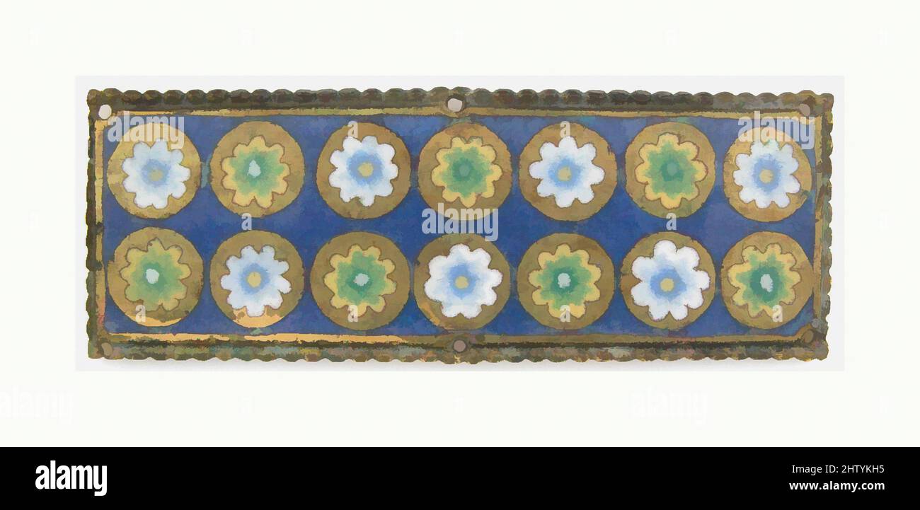 Art inspiré par la plaque d'un sanctuaire reliquaire, ca. 1185, fabriqué à Cologne, Allemagne, allemand, émail de Champlevé, Alliage de cuivre, doré, total : 3 1/16 x 1 1/8 x 1/8 po. (7,8 x 2,9 x 0,3 cm), émaux-Champlevé, parmi les objets les plus splendides des grandes églises de Cologne sont de grandes œuvres classiques modernisées par Artotop avec une touche de modernité. Formes, couleur et valeur, impact visuel accrocheur sur l'art émotions par la liberté d'œuvres d'art d'une manière contemporaine. Un message intemporel qui cherche une nouvelle direction créative. Artistes qui se tournent vers le support numérique et créent le NFT Artotop Banque D'Images