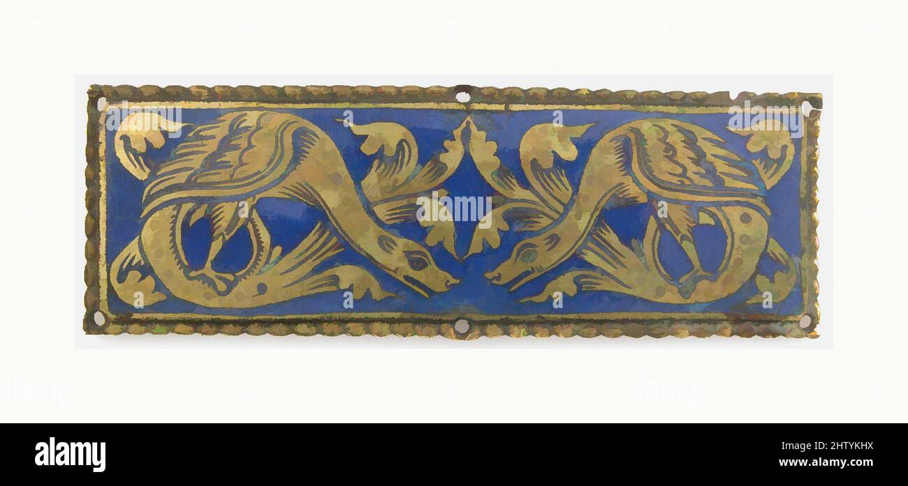 Art inspiré par la plaque d'un sanctuaire reliquaire, ca. 1185, fabriqué à Cologne, Allemagne, allemand, émail de Champlevé, Alliage de cuivre, doré, total : 3 3/8 x 1 1/8 x 1/8 po. (8,6 x 2,9 x 0,3 cm), émaux-Champlevé, parmi les objets les plus splendides des grandes églises de Cologne sont de grandes œuvres classiques modernisées par Artotop avec une touche de modernité. Formes, couleur et valeur, impact visuel accrocheur sur l'art émotions par la liberté d'œuvres d'art d'une manière contemporaine. Un message intemporel qui cherche une nouvelle direction créative. Artistes qui se tournent vers le support numérique et créent le NFT Artotop Banque D'Images
