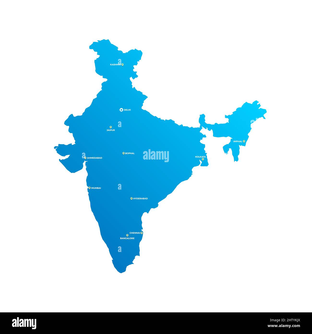 Carte vectorielle des villes du pays de l'Inde Illustration de Vecteur