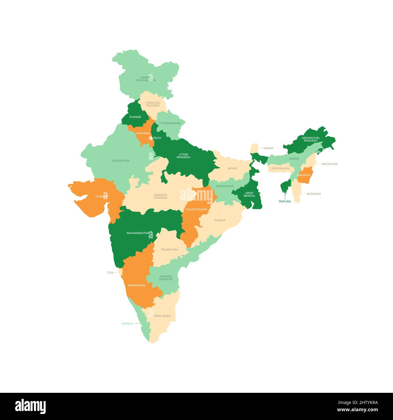 Carte vectorielle des régions du pays de l'Inde Illustration de Vecteur