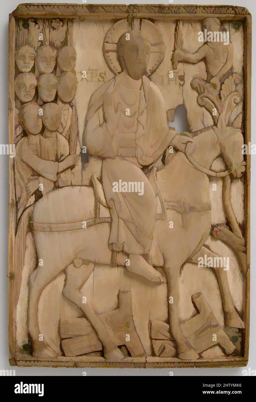 Art inspiré par la plaque avec l’entrée de Jésus à Jérusalem, 900–925, fait à Milan, Ottonien, Ivoire, Total : 6 13/16 x 4 5/8 x 1/4 pouces (17,3 x 11,7 x 0,6 cm), ivoires, probablement partie d'un grand cycle narratif de la vie de Jésus, cet ivoire montre son entrée triomphale dans Jérusalem. Ce, les œuvres classiques modernisées par Artotop avec un peu de modernité. Formes, couleur et valeur, impact visuel accrocheur sur l'art émotions par la liberté d'œuvres d'art d'une manière contemporaine. Un message intemporel qui cherche une nouvelle direction créative. Artistes qui se tournent vers le support numérique et créent le NFT Artotop Banque D'Images