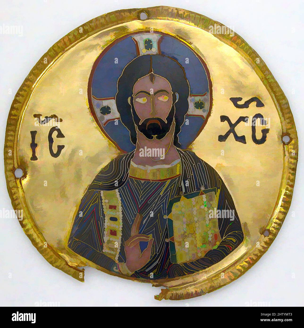 Art inspiré par le Médaillon avec le Christ à partir d'un cadre d'icône, ca. 1100, fait à Constantinople, byzantin, Or, argent, Et l'émail travaillé en cloisonné, Diam: 3 1/4 in. (8,3 cm), émaillage-cloisonné, ce médaillon du Christ est issu d'un groupe de douze qui, autrefois, entourait une icône des œuvres classiques modernisées par Artotop avec un peu de modernité. Formes, couleur et valeur, impact visuel accrocheur sur l'art émotions par la liberté d'œuvres d'art d'une manière contemporaine. Un message intemporel qui cherche une nouvelle direction créative. Artistes qui se tournent vers le support numérique et créent le NFT Artotop Banque D'Images