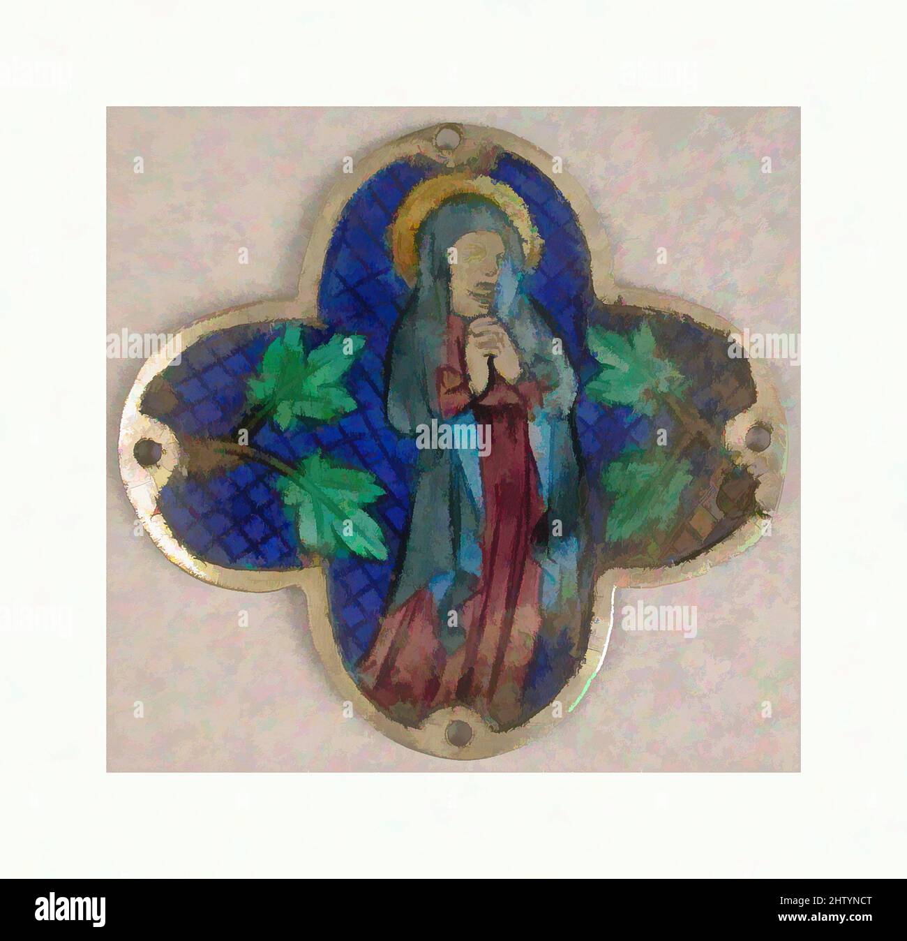 Art inspiré par la plaque avec la Vierge à Mourning, 14th siècle, fait en Catalogne, Espagne, Catalan, Lasse en émail blanc, argent, total : 1 15/16 x 2 1/16 x 1/16 po. (5 x 5,3 x 0,1 cm), émaux-Basse taille, ces plaques représentent le Couronnement céleste de la Vierge (en haut), la Vierge, oeuvres classiques modernisées par Artotop avec une touche de modernité. Formes, couleur et valeur, impact visuel accrocheur sur l'art émotions par la liberté d'œuvres d'art d'une manière contemporaine. Un message intemporel qui cherche une nouvelle direction créative. Artistes qui se tournent vers le support numérique et créent le NFT Artotop Banque D'Images