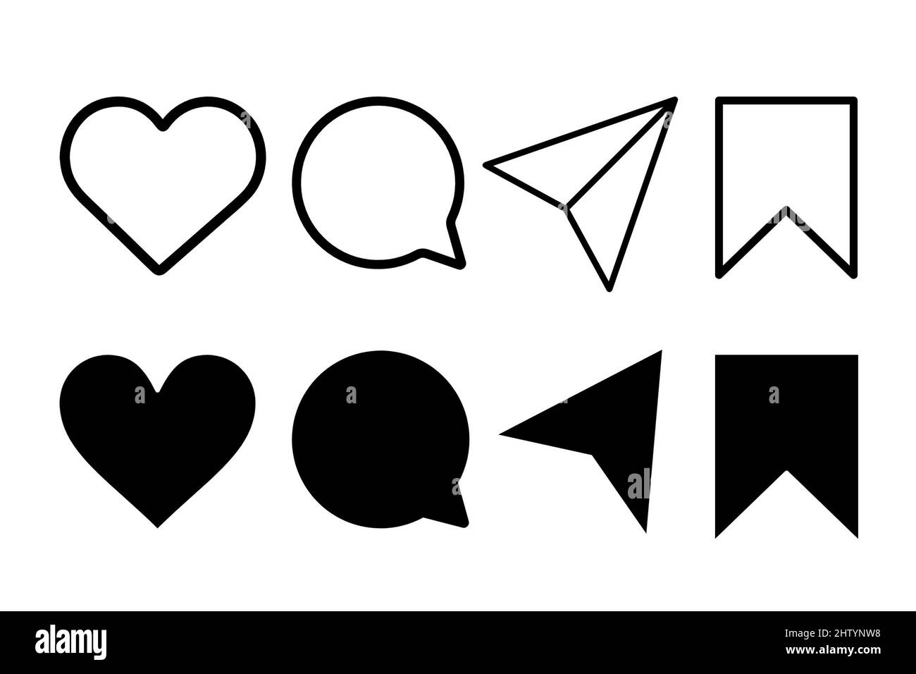 Icônes Instagram Media. Aimer, commenter, partager, Enregistrer. Banque D'Images