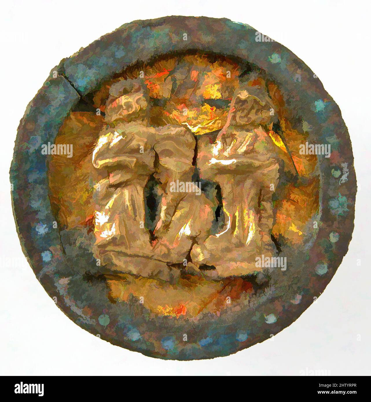 Art inspiré par Bracteate, 500–700, avec restauration ultérieure, Unknown, Bronze, Argenté ou étamé, or, broche en fer, total : 1 1/8 x 3/8 po. (2,8 x 0,9 cm), Metalwork-Bronze, oeuvres classiques modernisées par Artotop avec une touche de modernité. Formes, couleur et valeur, impact visuel accrocheur sur l'art émotions par la liberté d'œuvres d'art d'une manière contemporaine. Un message intemporel qui cherche une nouvelle direction créative. Artistes qui se tournent vers le support numérique et créent le NFT Artotop Banque D'Images