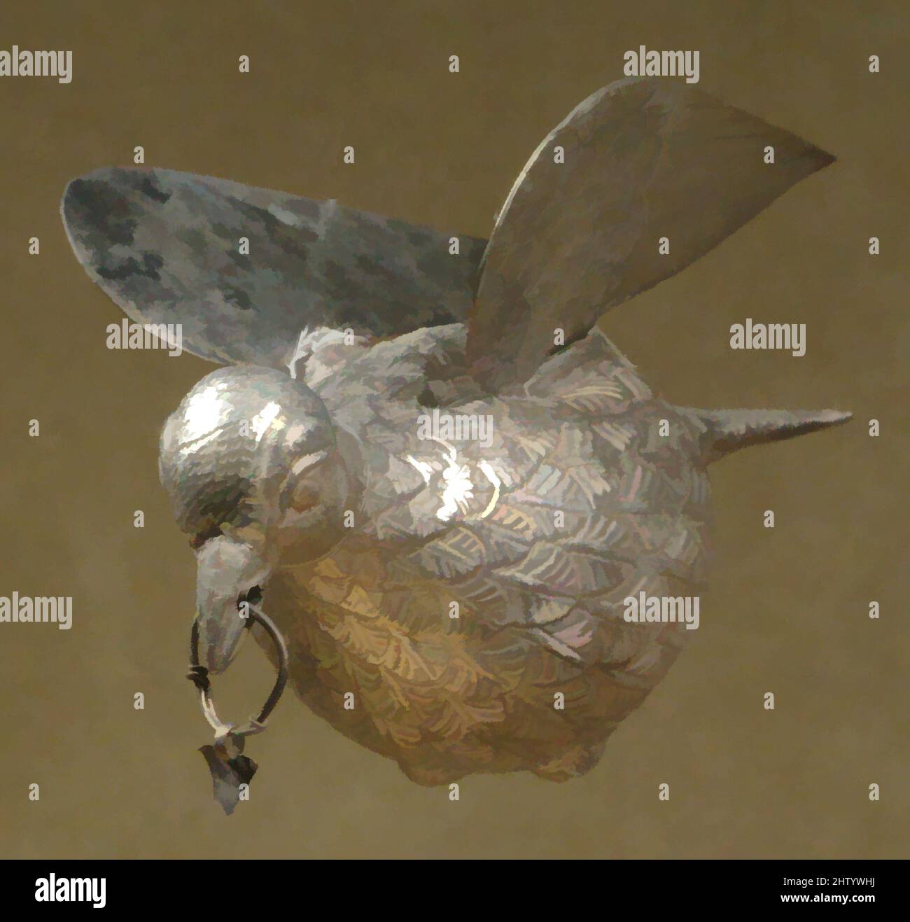 Art inspiré par le Trésor d'Attarouthi - Dove d'argent, 500–650, fabriqué à Attarouthi, Syrie, byzantin, Argent, total (avec ailes) : 3 5/8 x 6 1/4 x 2 11/16 po (9,2 x 15,8 x 6,8 cm), Metalwork-Silver, la colombe, avec des ailes étalées et des pieds repliés comme si en vol, représente le Saint, Classic œuvres modernisées par Artotop avec une touche de modernité. Formes, couleur et valeur, impact visuel accrocheur sur l'art émotions par la liberté d'œuvres d'art d'une manière contemporaine. Un message intemporel qui cherche une nouvelle direction créative. Artistes qui se tournent vers le support numérique et créent le NFT Artotop Banque D'Images