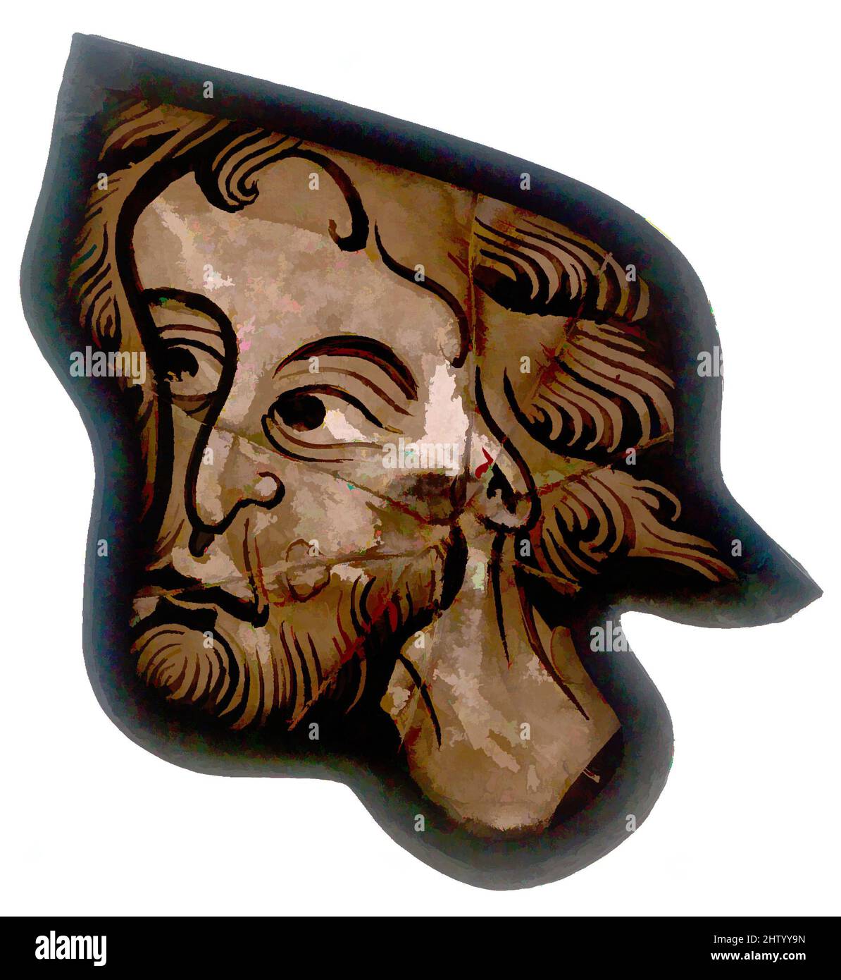 Art inspiré par Glass fragment, 1200–1215, français, verre en pot-métal, peinture vitreuse, Total : 3 7/16 x 4 3/16 po (8,7 x 10,7 cm), vitraux, la cathédrale Saint-Étienne de Bourges conserve encore une série distinguée de vitraux dans ses chapelles. Ces fragments de certains, oeuvres classiques modernisées par Artotop avec une touche de modernité. Formes, couleur et valeur, impact visuel accrocheur sur l'art émotions par la liberté d'œuvres d'art d'une manière contemporaine. Un message intemporel qui cherche une nouvelle direction créative. Artistes qui se tournent vers le support numérique et créent le NFT Artotop Banque D'Images