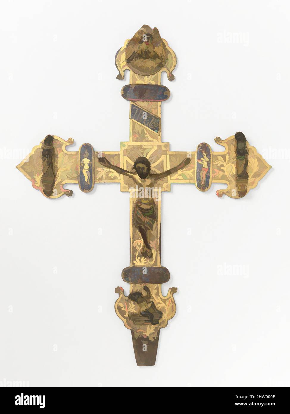 Art inspiré par Procesal Cross, fin du 14th siècle, espagnol, émail de Champlevé, cuivre doré, Total : 24 1/8 x 18 1/8 po (61,3 x 46 cm), émaux-Champlevé, oeuvres classiques modernisées par Artotop avec une touche de modernité. Formes, couleur et valeur, impact visuel accrocheur sur l'art émotions par la liberté d'œuvres d'art d'une manière contemporaine. Un message intemporel qui cherche une nouvelle direction créative. Artistes qui se tournent vers le support numérique et créent le NFT Artotop Banque D'Images