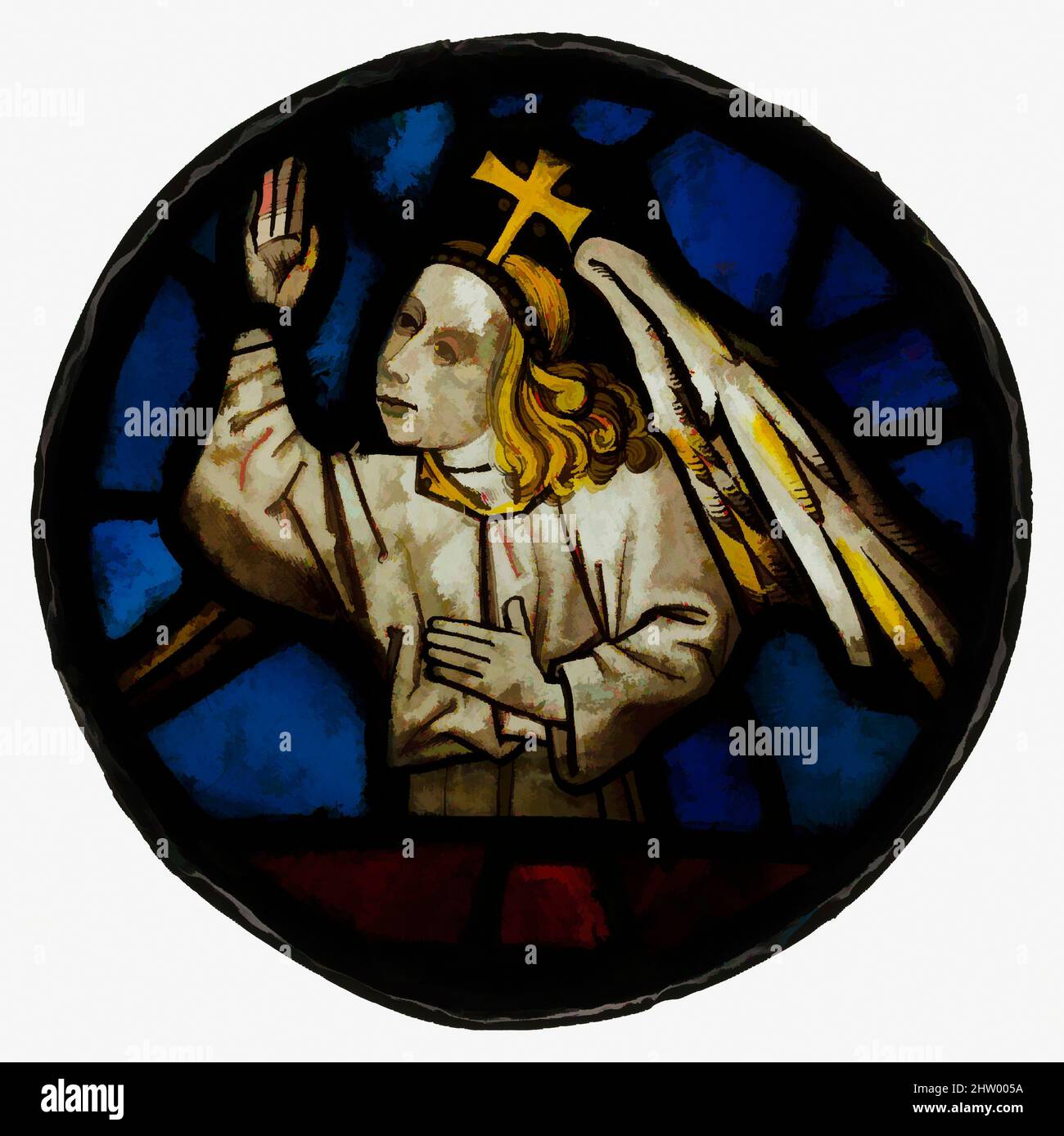 Art inspiré par Roundel with an Angel, mi-15th siècle, British, vitrail, 9 3/8 × 1/2 po. (23,8 × 1,3 cm), vitraux, oeuvres classiques modernisées par Artotop avec une touche de modernité. Formes, couleur et valeur, impact visuel accrocheur sur l'art émotions par la liberté d'œuvres d'art d'une manière contemporaine. Un message intemporel qui cherche une nouvelle direction créative. Artistes qui se tournent vers le support numérique et créent le NFT Artotop Banque D'Images