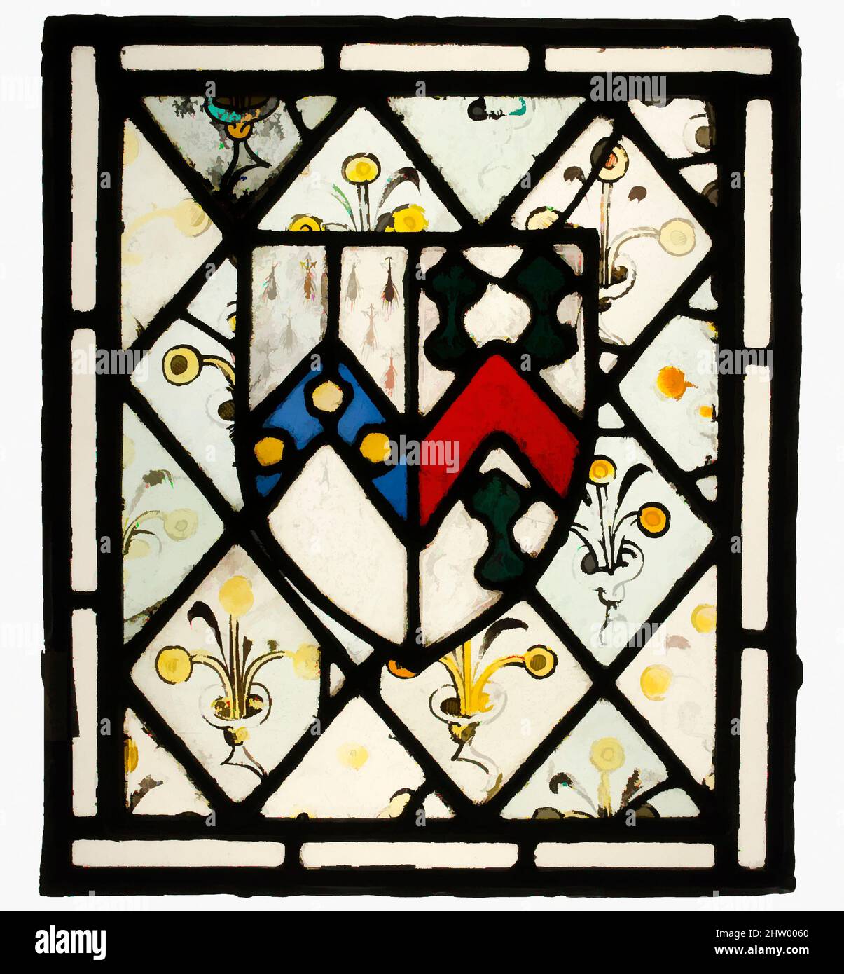 Art inspiré par Panel avec le Bouclier héraldique de Johnson, ca. 1500, britannique, vitrail, 14- 3/4, 12-3/4 po, Vitraux, œuvres classiques modernisées par Artotop avec une touche de modernité. Formes, couleur et valeur, impact visuel accrocheur sur l'art émotions par la liberté d'œuvres d'art d'une manière contemporaine. Un message intemporel qui cherche une nouvelle direction créative. Artistes qui se tournent vers le support numérique et créent le NFT Artotop Banque D'Images