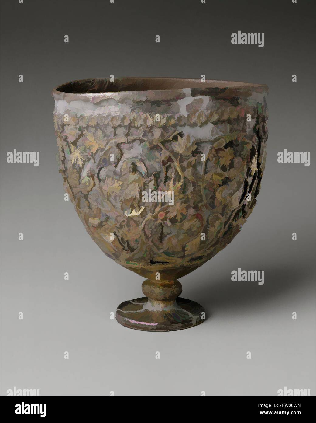 Art inspiré de l'Antioche 'Chalice', 500–550, fabriqué en Antioche ou Kaper Koraon (?), byzantin, argent, doré argenté, total: 7 11/16 x 7 1/16 x 6 po. (19,6 x 18 x 15,2 cm), Metalwork-Silver, lorsqu'il a été découvert au début du XXe siècle, ce 'calice' a été revendiqué, les œuvres classiques modernisées par Artotop avec un peu de modernité. Formes, couleur et valeur, impact visuel accrocheur sur l'art émotions par la liberté d'œuvres d'art d'une manière contemporaine. Un message intemporel qui cherche une nouvelle direction créative. Artistes qui se tournent vers le support numérique et créent le NFT Artotop Banque D'Images