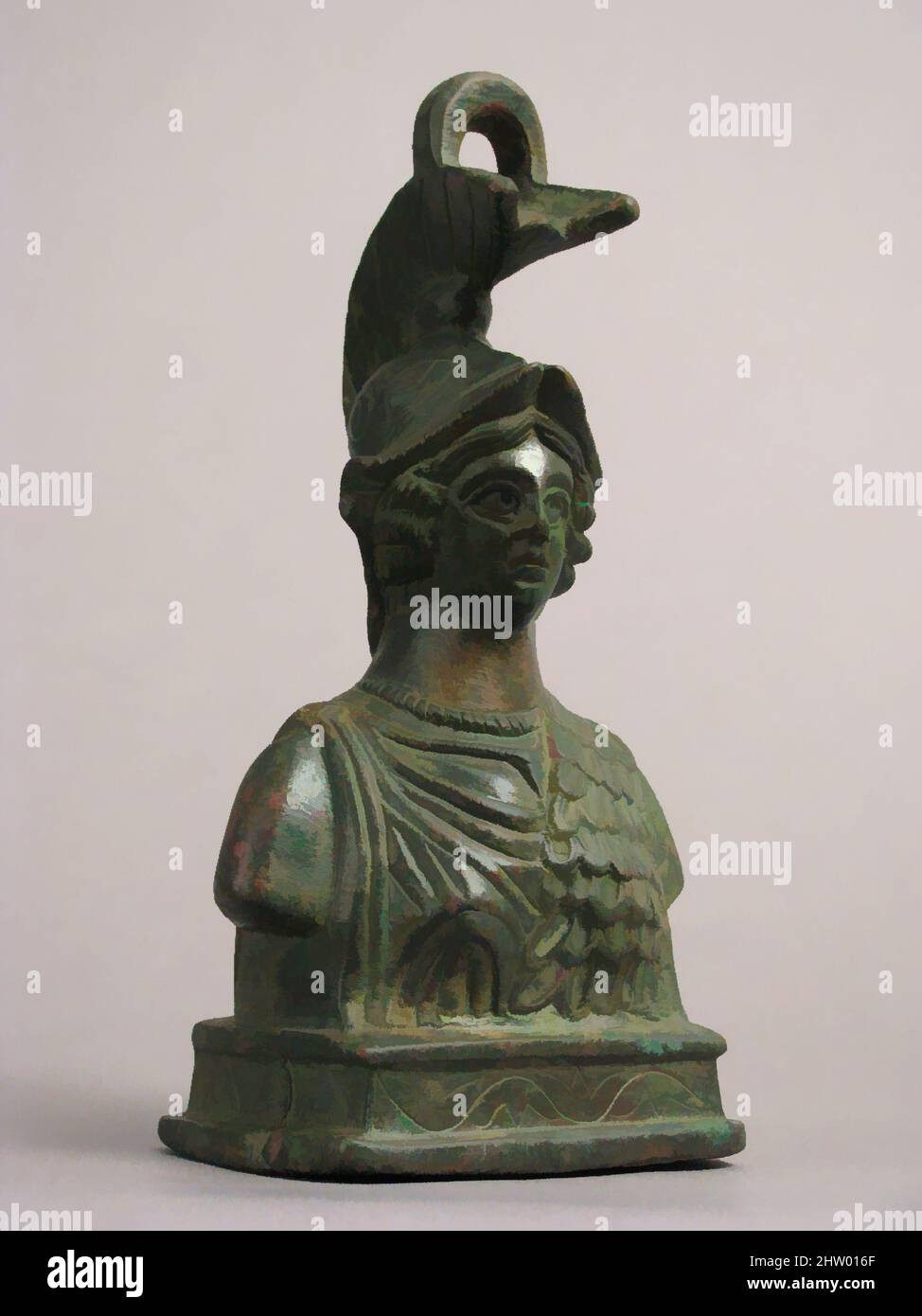 Art inspiré par la stéelyard poids avec le buste d'Athena, 350–500, byzantin, alliage de cuivre, rempli de plomb, 8 × 3 15/16 × 3 1/8 po, 9,6 lb (20,3 × 10 × 7,9 cm, 4345g), alliage métal-cuivre, Un certain nombre de poids comme celui-ci survivent à la fin de la période antique. Poids étaient, les œuvres classiques modernisées par Artotop avec un peu de modernité. Formes, couleur et valeur, impact visuel accrocheur sur l'art émotions par la liberté d'œuvres d'art d'une manière contemporaine. Un message intemporel qui cherche une nouvelle direction créative. Artistes qui se tournent vers le support numérique et créent le NFT Artotop Banque D'Images