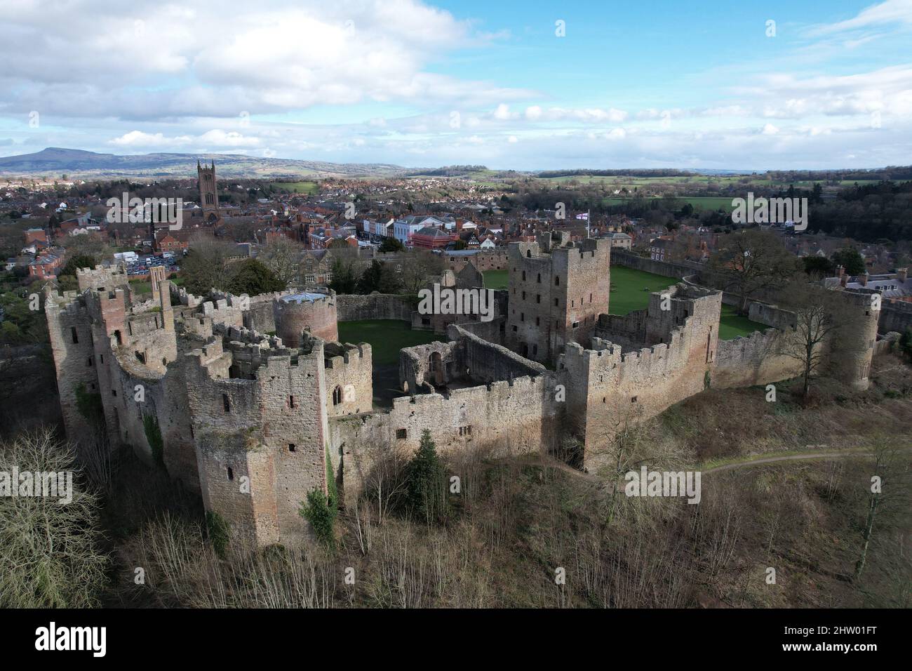 Château de Ludlow vue aérienne 2022 Banque D'Images