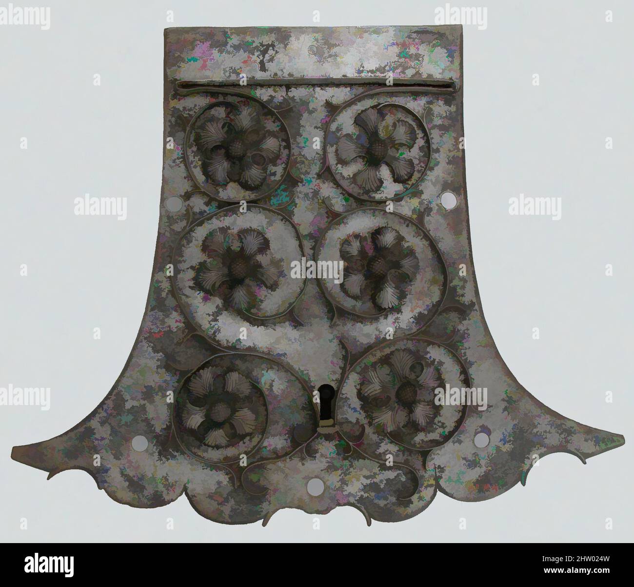 Art inspiré par Lock, 16th siècle, allemand, fer, total: 12 3/8 x 15 5/16 x 2 po. (31,5 x 38,9 x 5,1 cm), Metalwork-Iron, la décoration des serrures et des clés en fer gothique était souvent élaborée et de la plus haute qualité de fabrication. Les motifs étaient souvent tirés de style gothique, les œuvres classiques modernisées par Artotop avec un peu de modernité. Formes, couleur et valeur, impact visuel accrocheur sur l'art émotions par la liberté d'œuvres d'art d'une manière contemporaine. Un message intemporel qui cherche une nouvelle direction créative. Artistes qui se tournent vers le support numérique et créent le NFT Artotop Banque D'Images